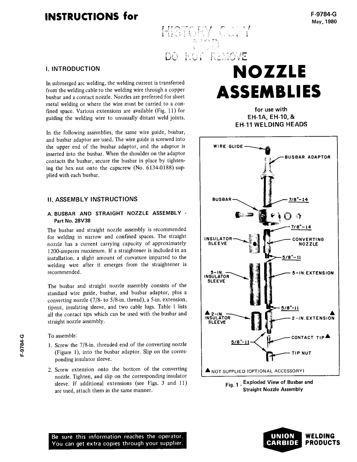 UNION CARBIDE Nozzle Assemblies Troubleshooting instruction