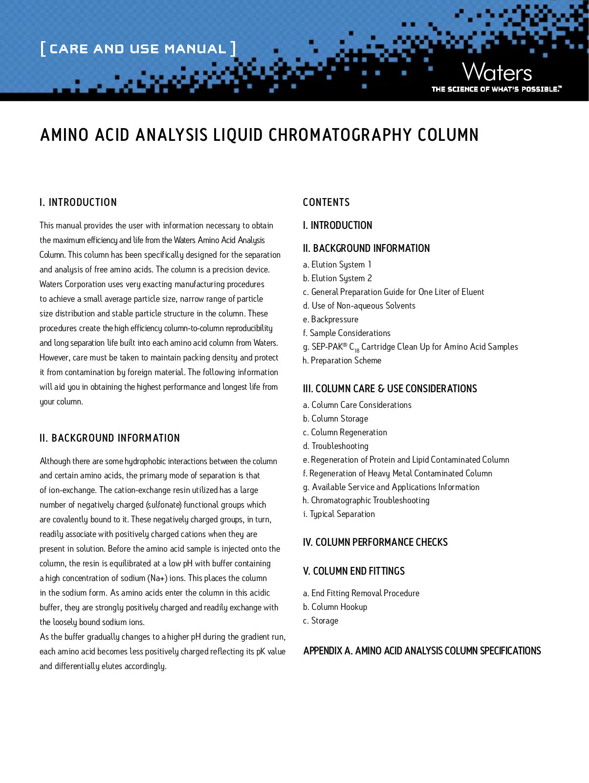 Waters Amino Acid Analysis Liquid Chromatography Column User Manual