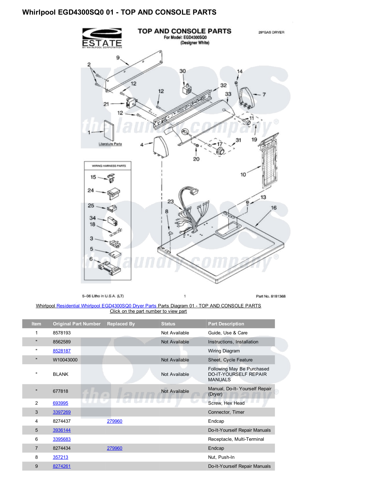 Whirlpool EGD4300SQ0 Parts Diagram