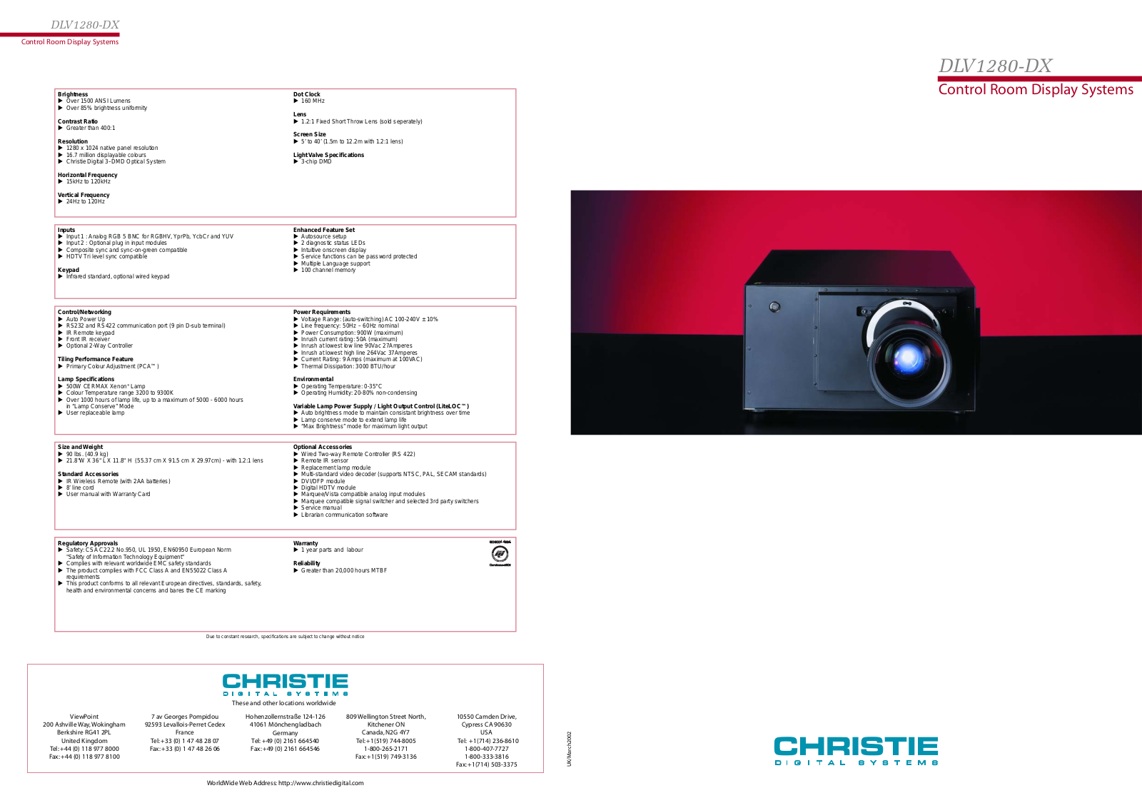 Christie DLV1280-DX Product Sheet