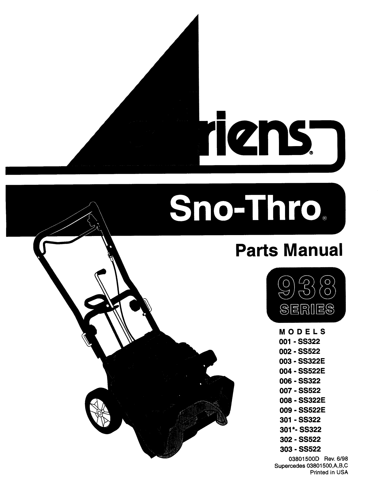 Ariens 004-SS522E, 001-SS322, 303-SS522, 003-SS322E, 008-SS322E User Manual