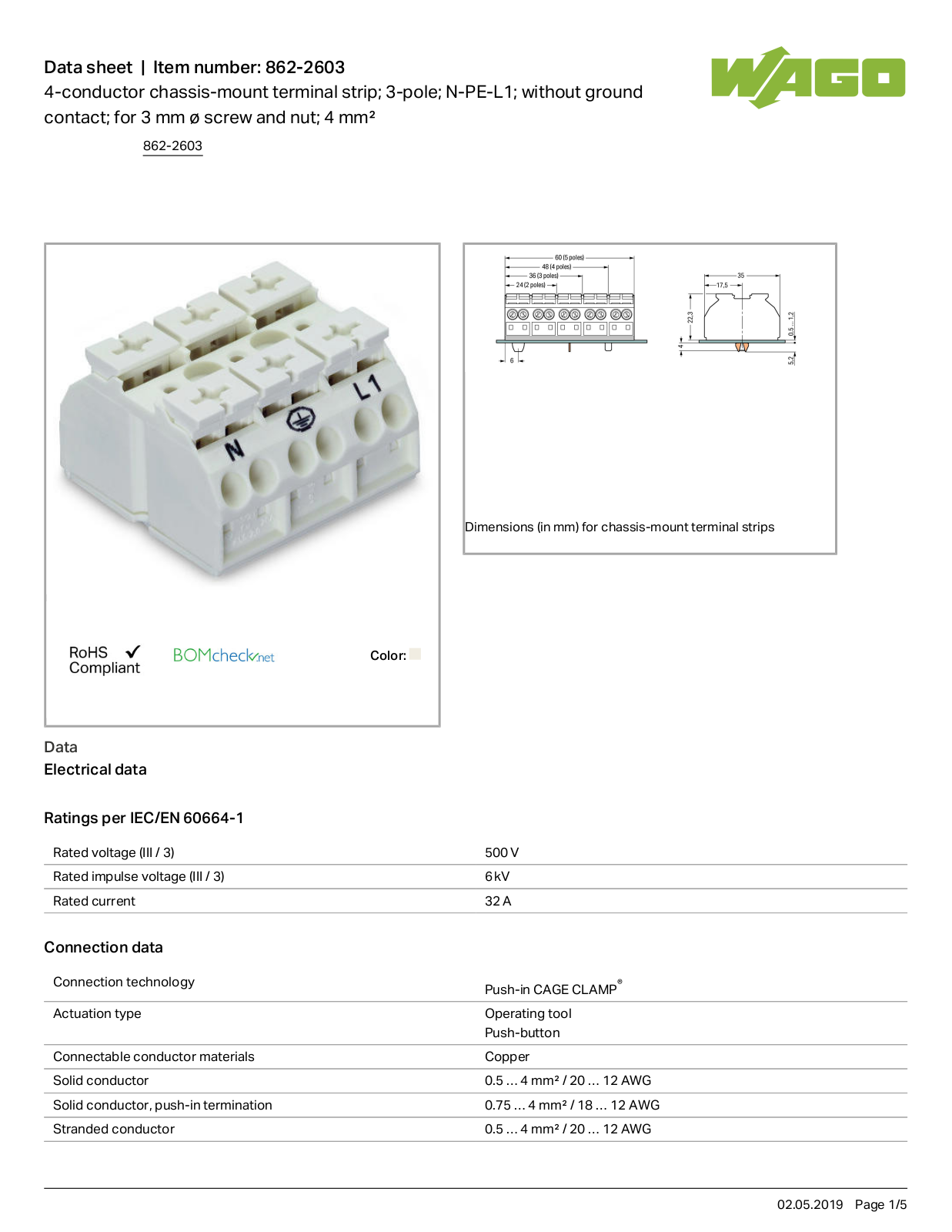 Wago 862-2603 Data Sheet