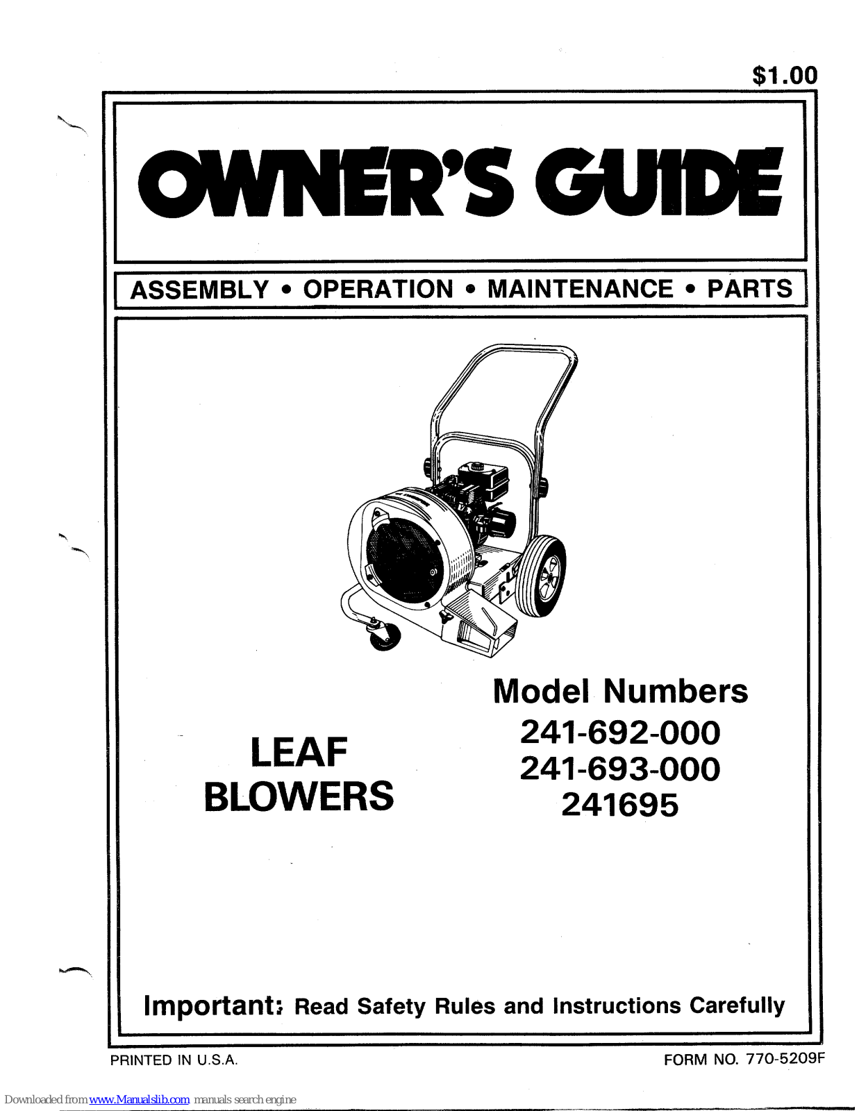 MTD 241-692-000, 241-693-000, 241695 Owner's Manual