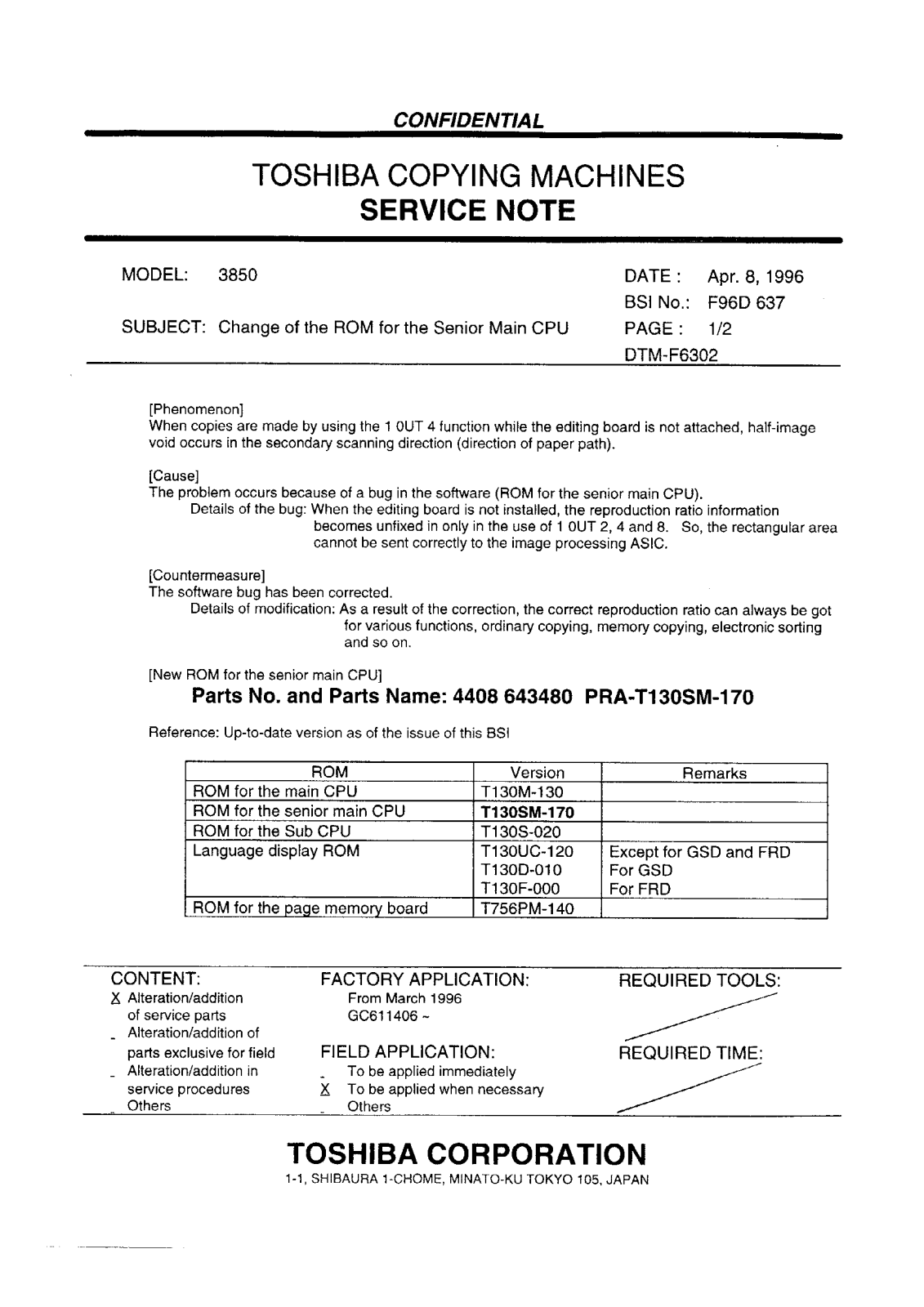 Toshiba f96d637 Service Note