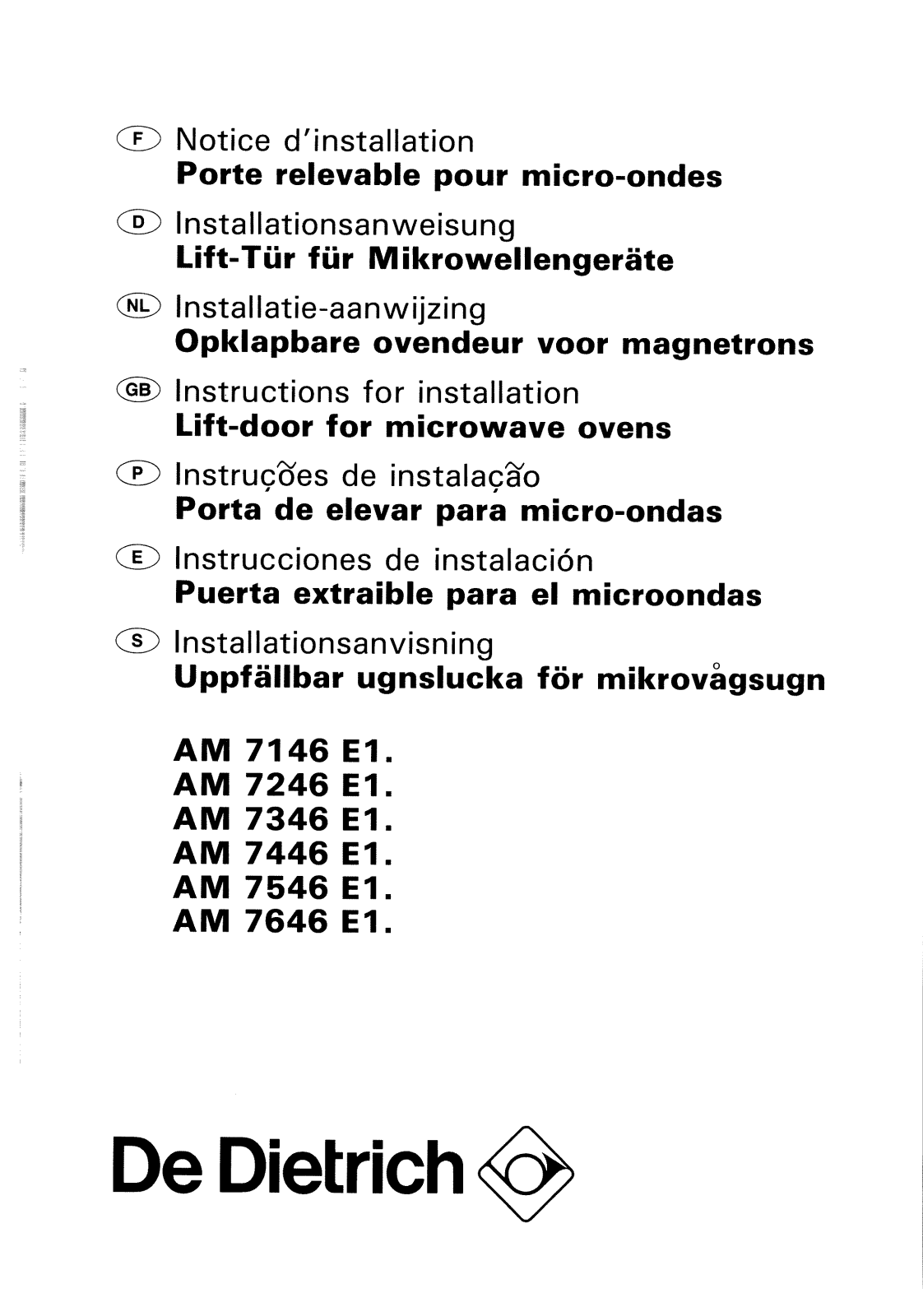 De dietrich AM7646E1, AM7746E1, AM7246E1, AM7246E2, AM7346E1 User Manual