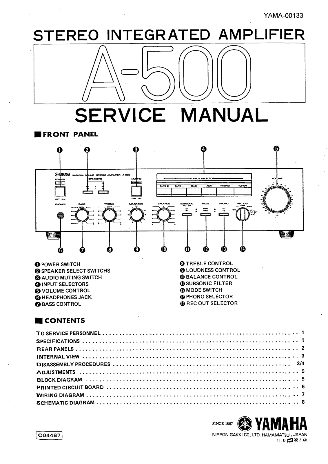 Yamaha A-500 Service Manual