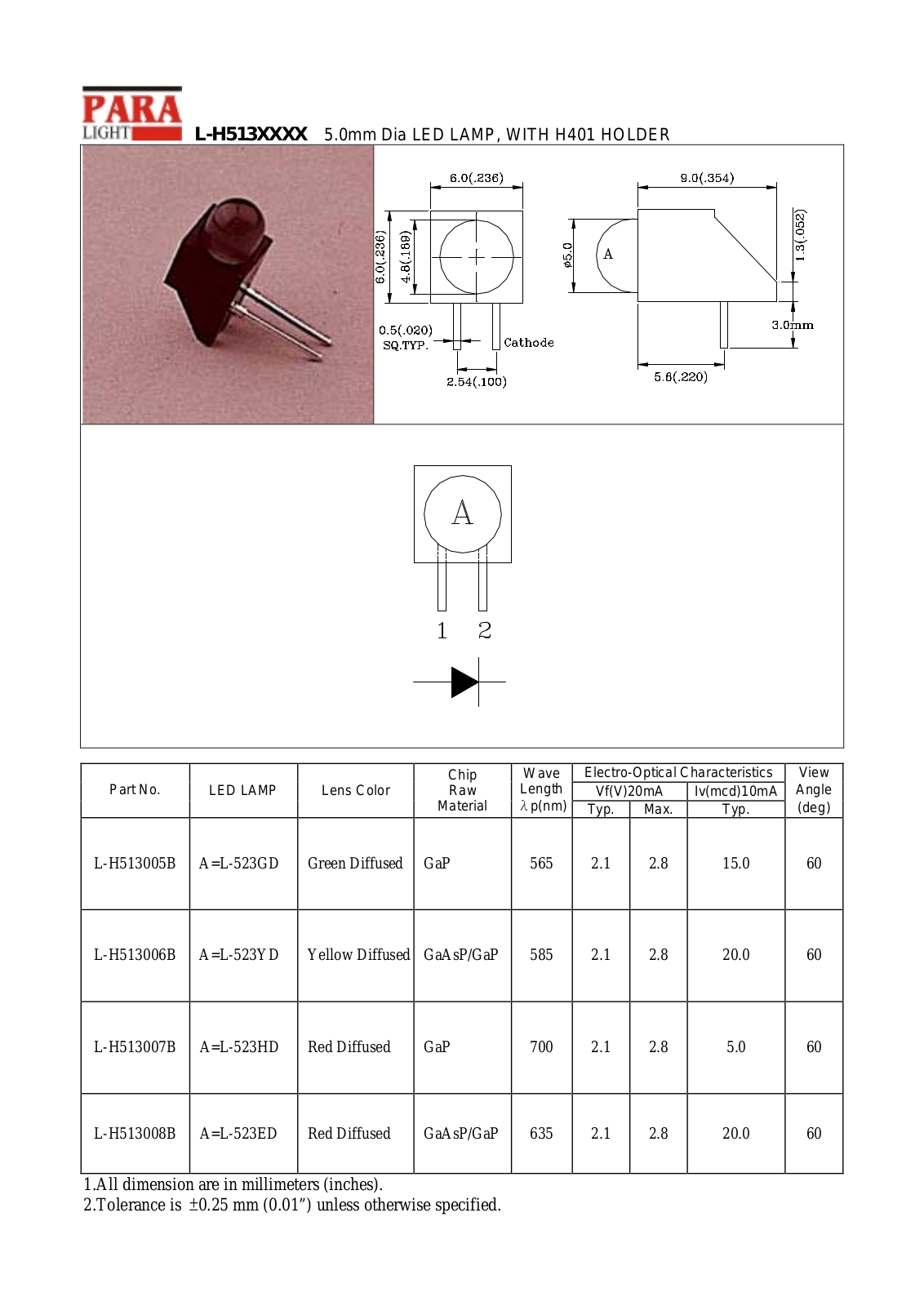 PARA L-H513008B, L-H513007B, L-H513006B, L-H513005B Datasheet