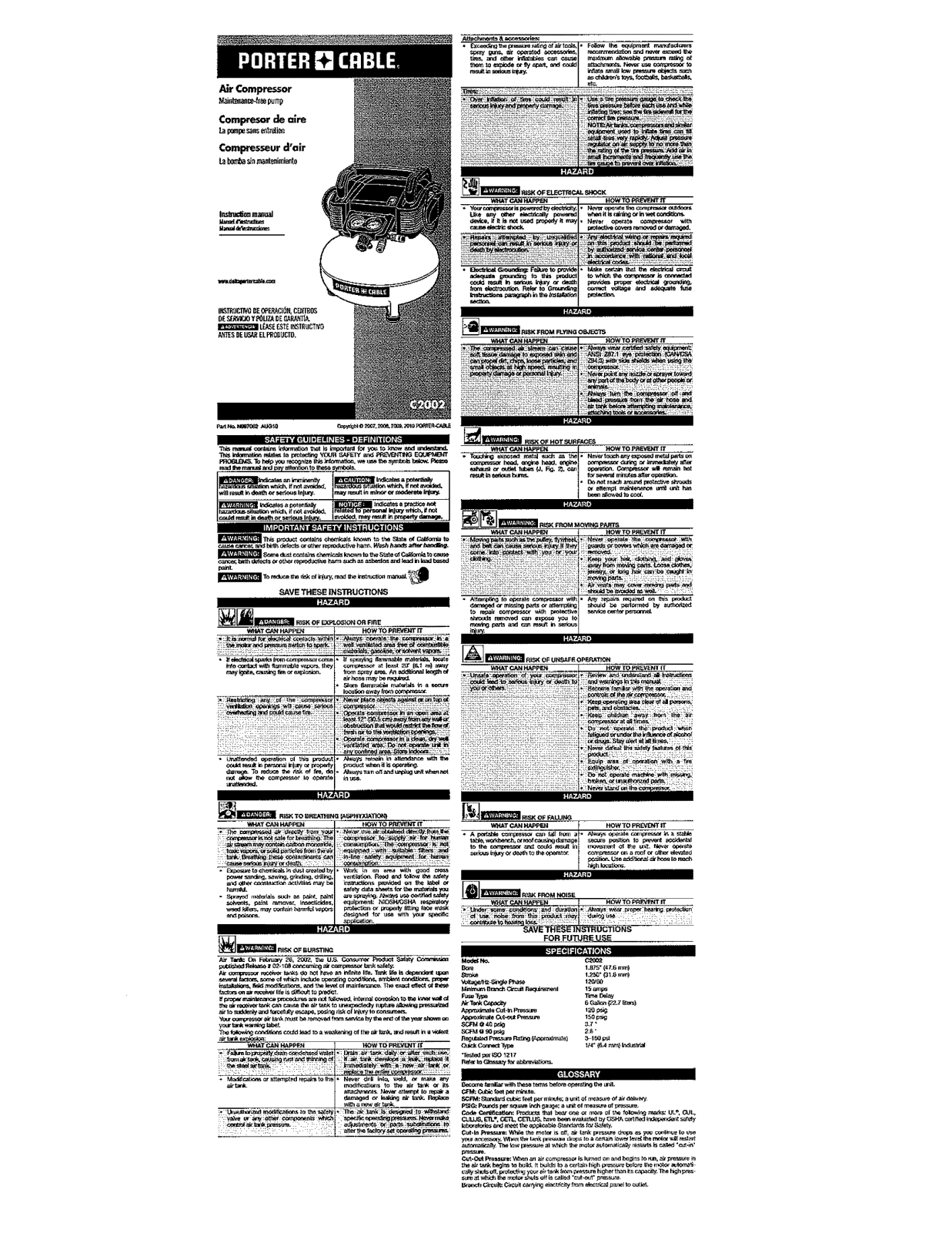 DeWalt C2002 TYPE 8, C2002 TYPE 7, C2002 TYPE 5 Owner’s Manual