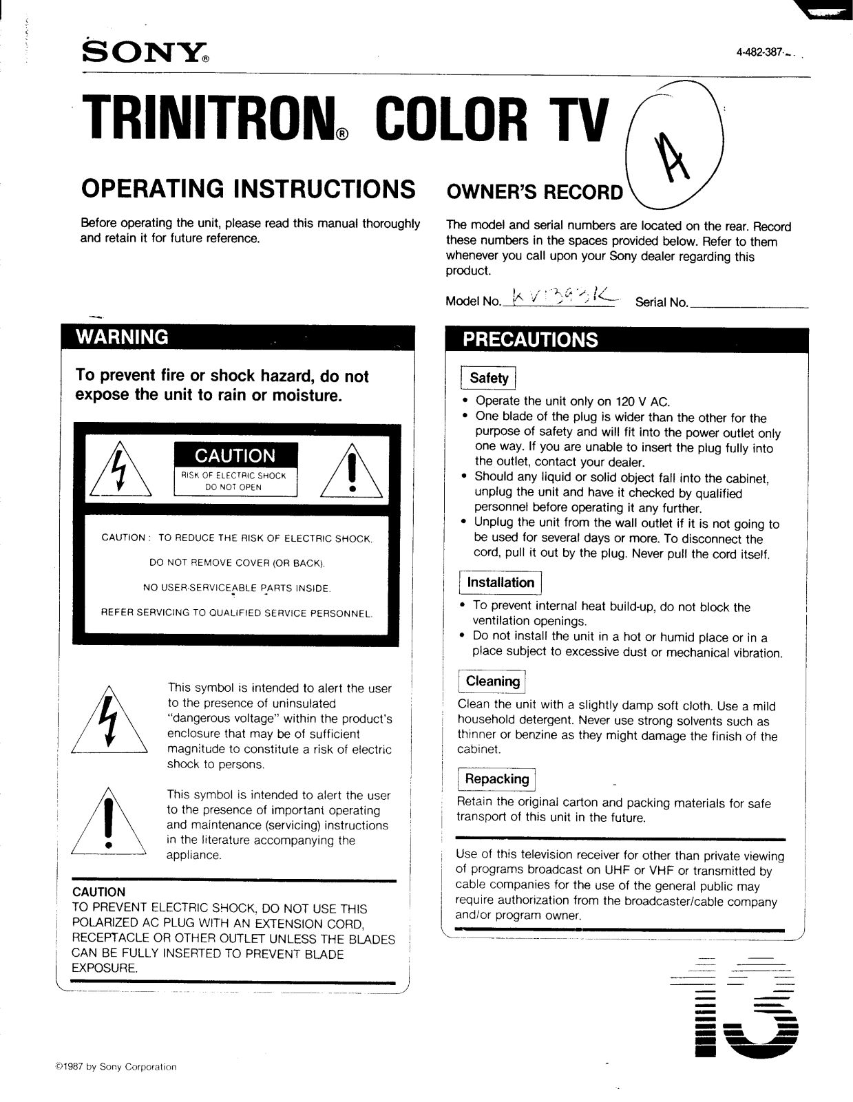 Sony KV-1393R Operating Manual