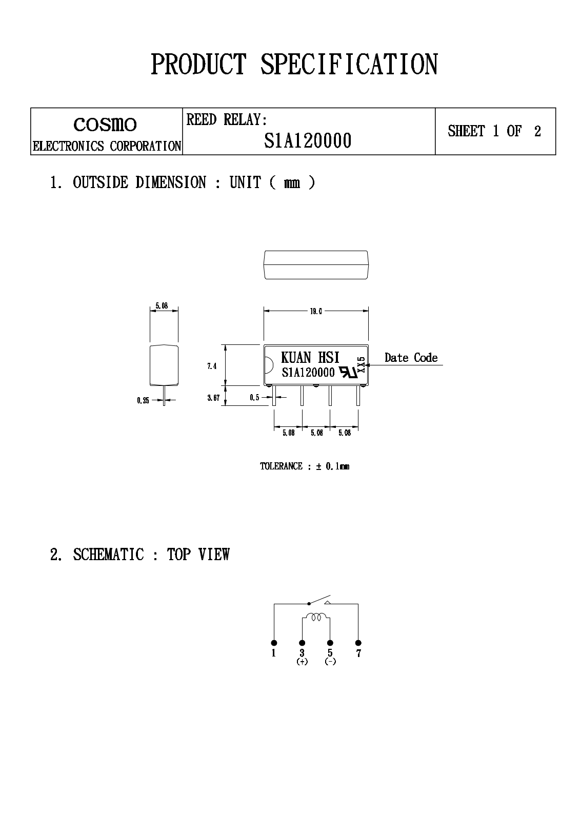 COSMO S1A120000 Datasheet