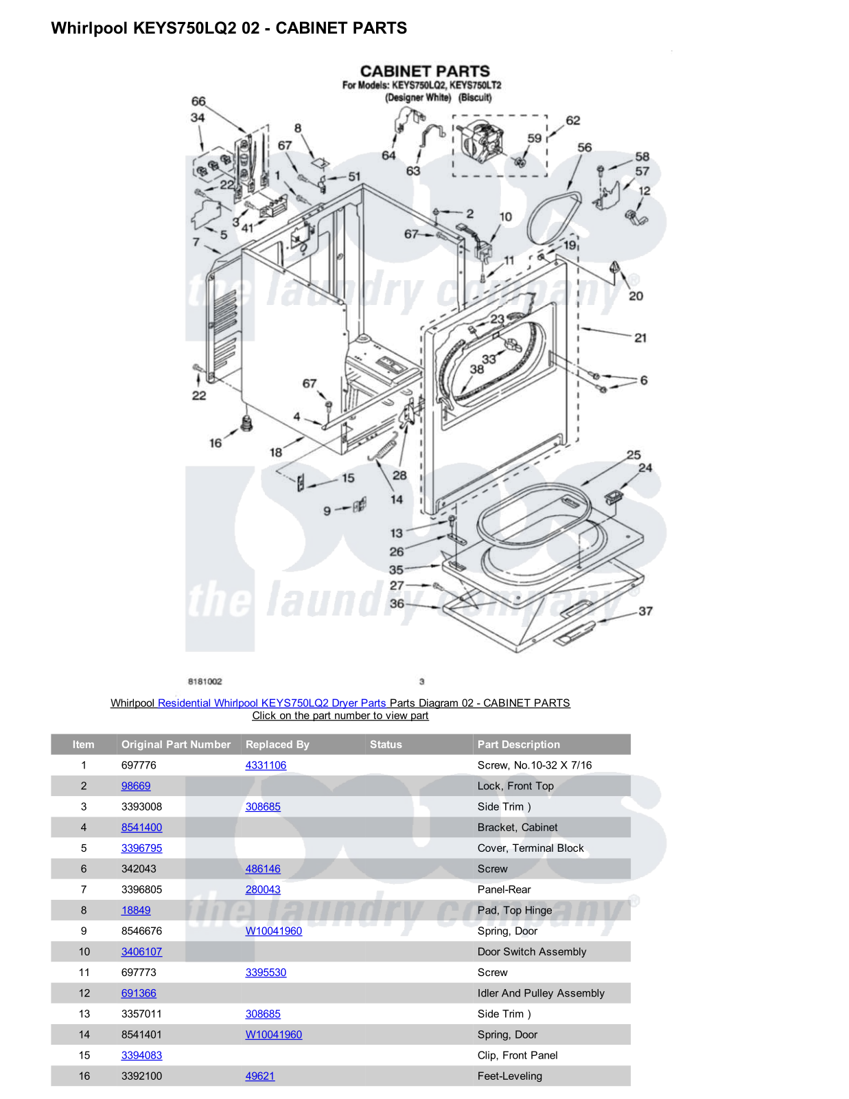 Whirlpool KEYS750LQ2 Parts Diagram