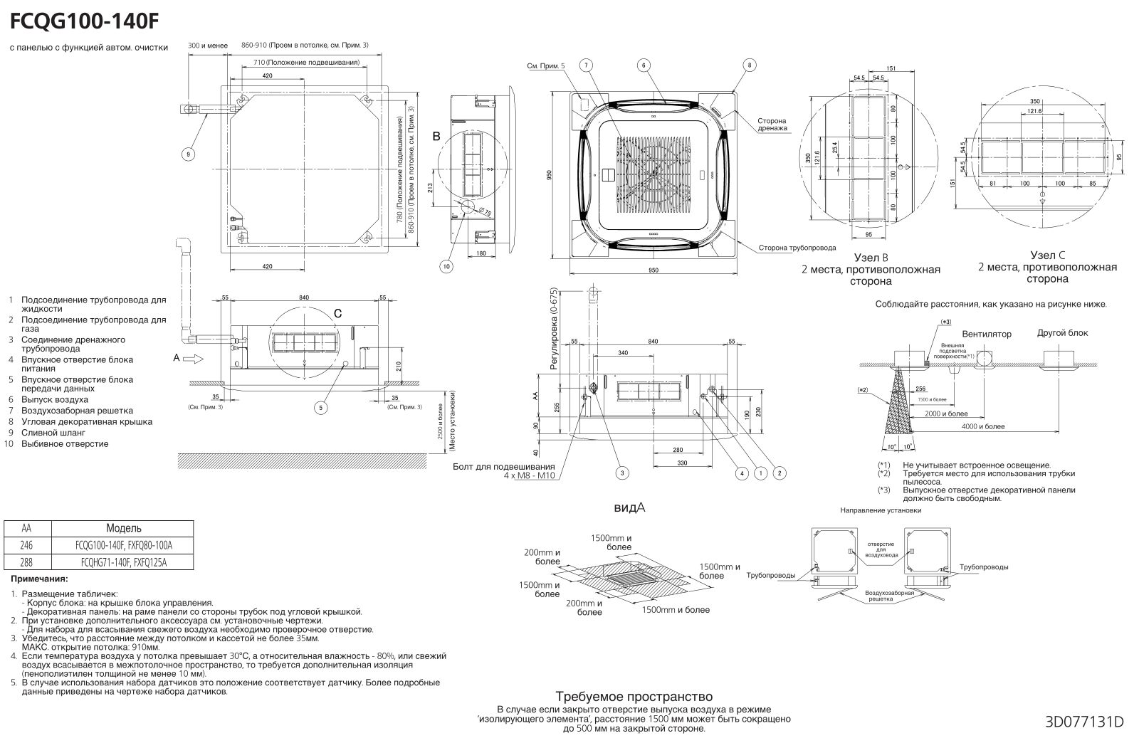 Daikin FCQG100F, FCQG140F Drawing