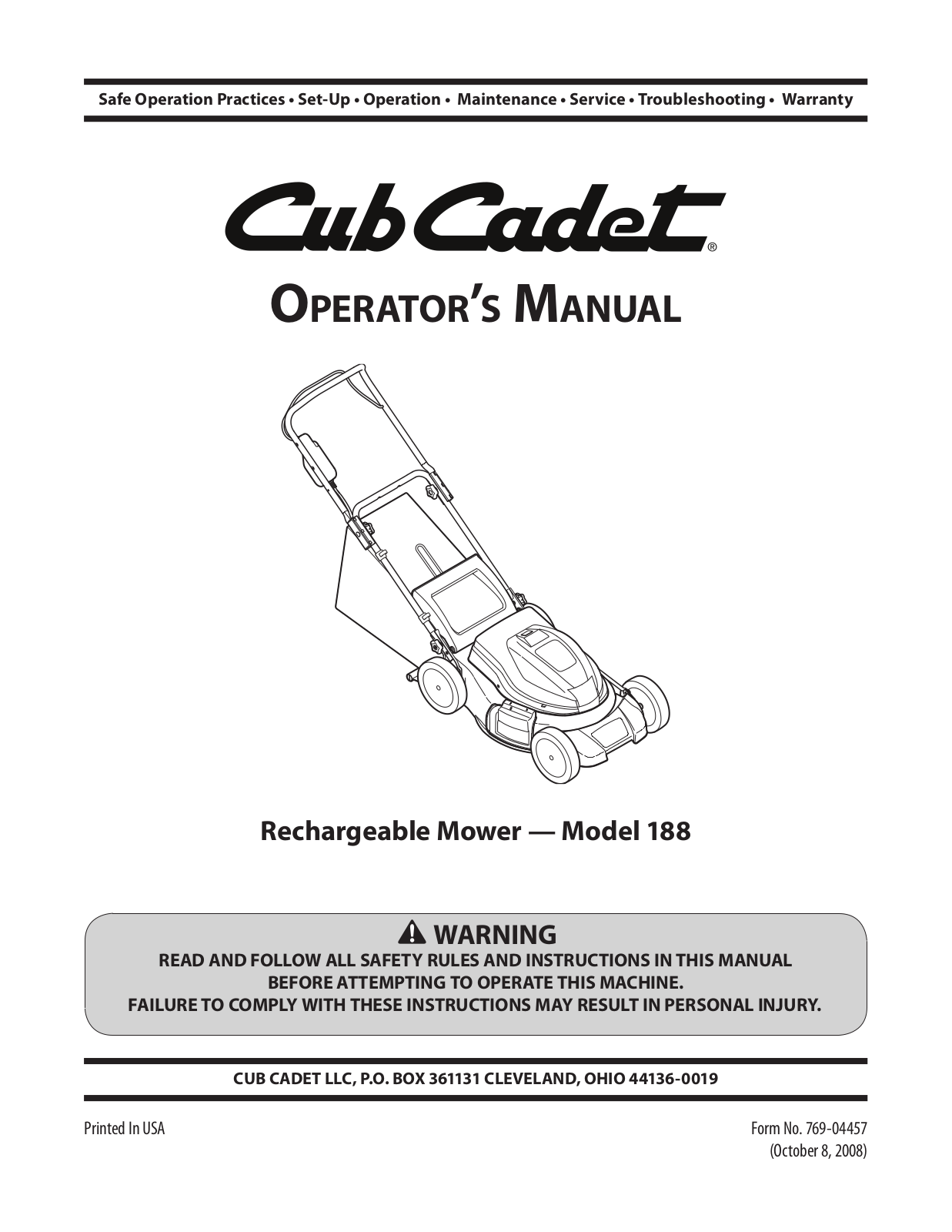 Cub cadet 188 User Manual