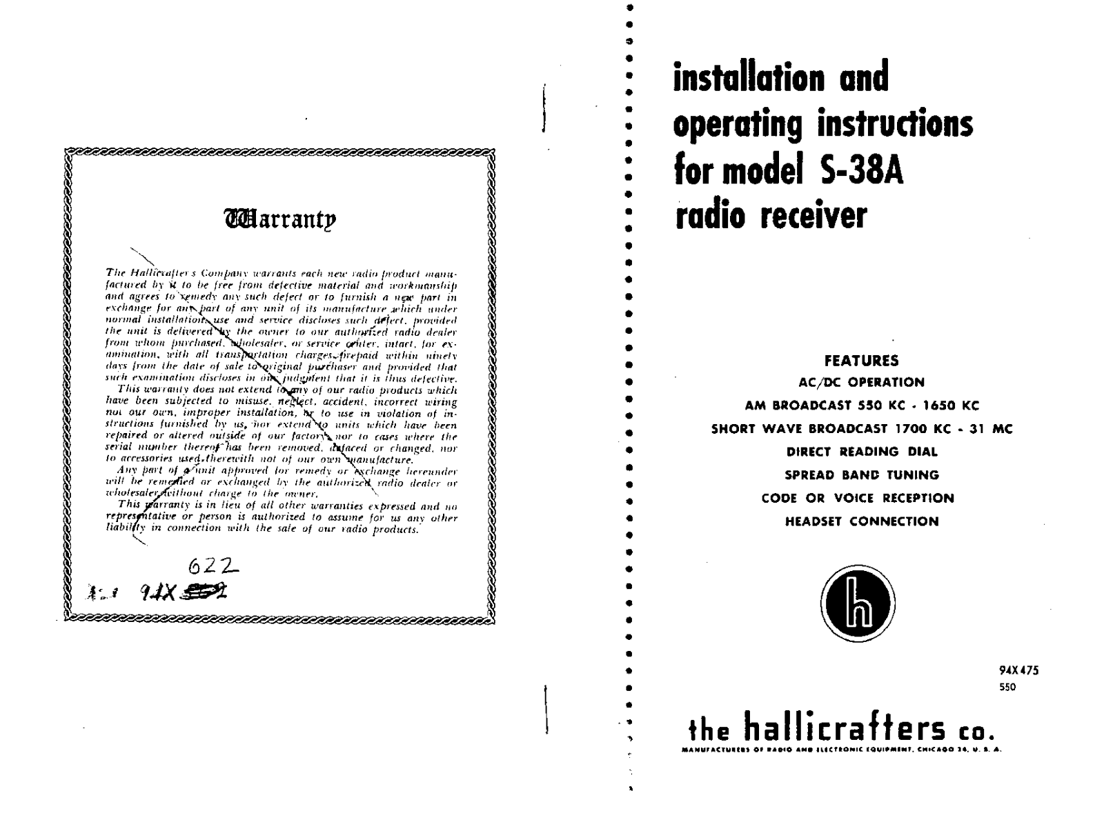 the hallicrafters S-38A Service manual