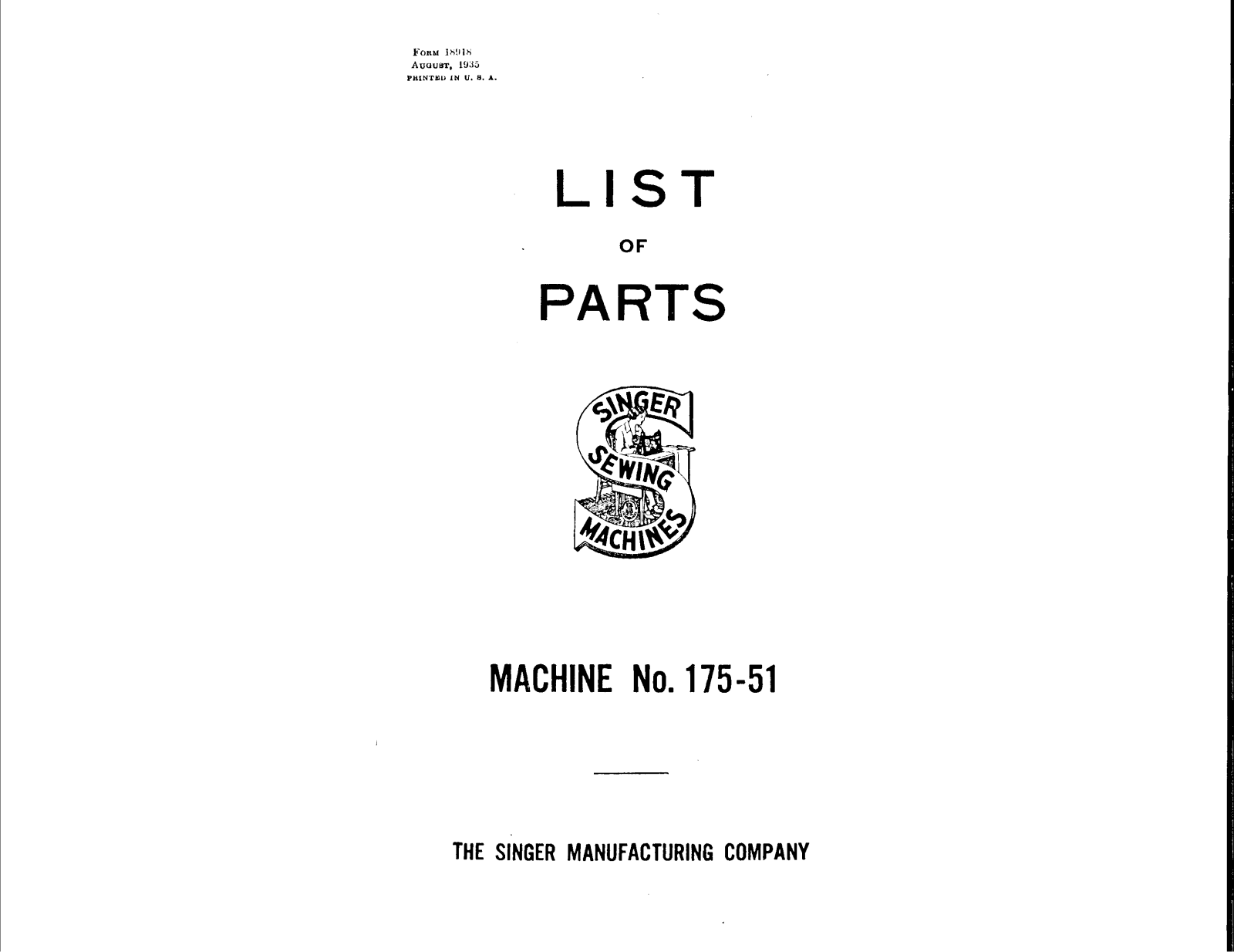 SINGER 175-51 Parts List