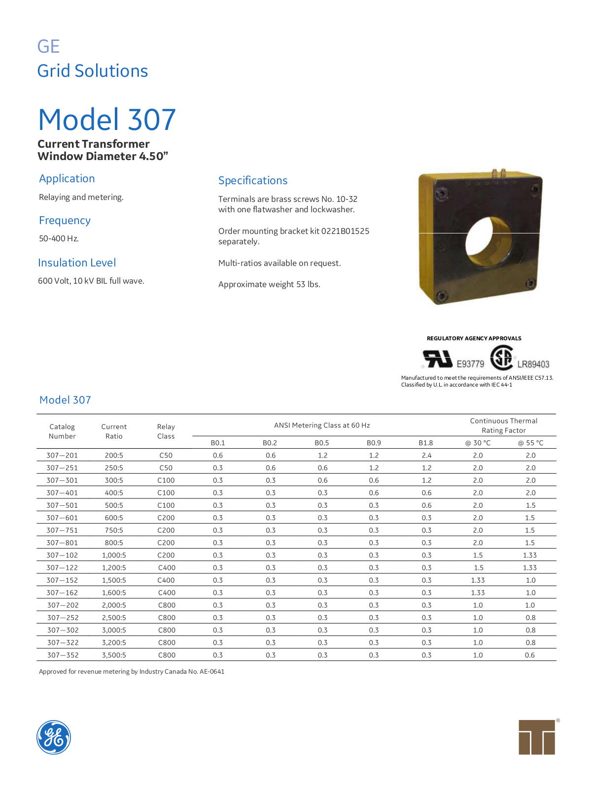 Instrument Transformer, Div of GE 307 Data Sheet