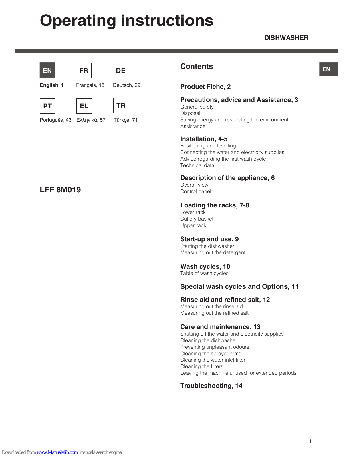 Hotpoint LFF 8M019 Operating Instructions Manual