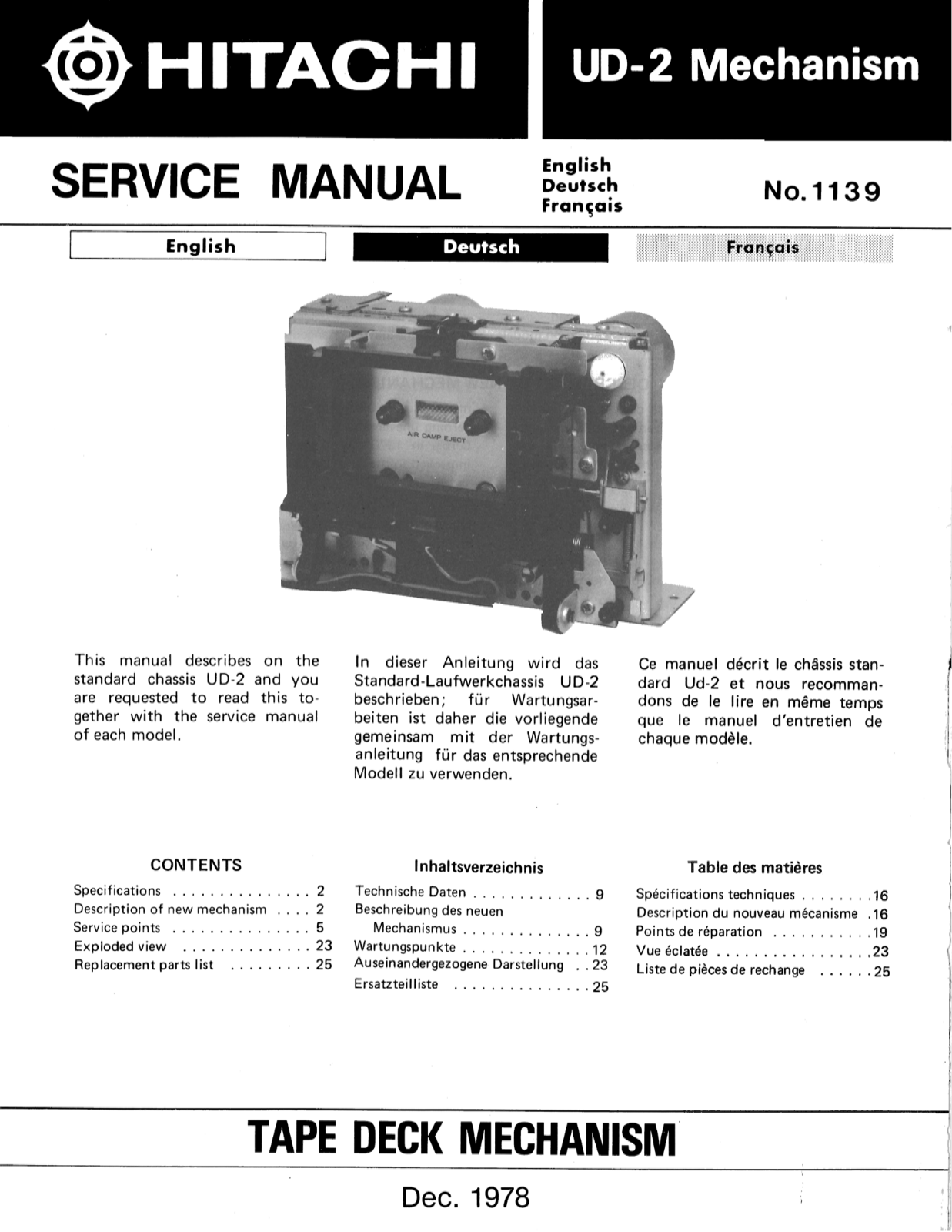 Hitachi UD-2 Service Manual