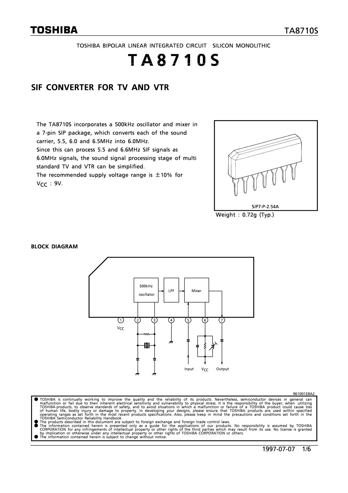 Toshiba TA8710S Datasheet