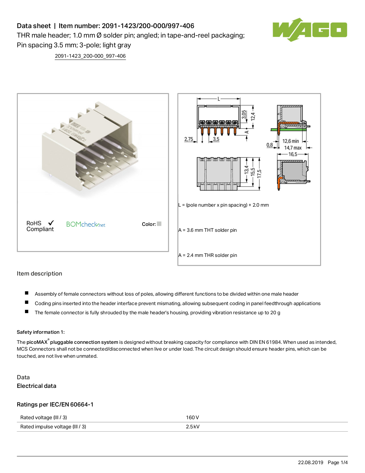 Wago 2091-1423/200-000/997-406 Data Sheet