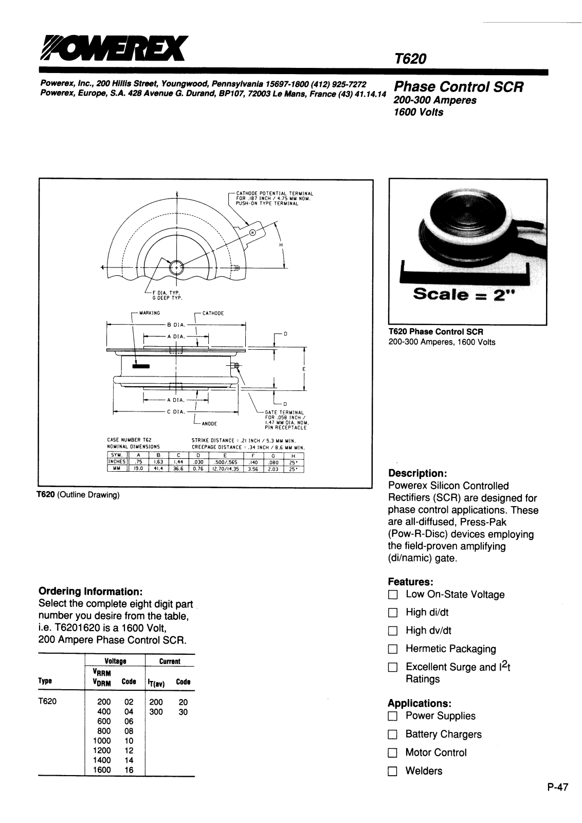 POWEREX T620163004DN, T620162004DN, T620143004DN, T620122004DN, T620123004DN Datasheet