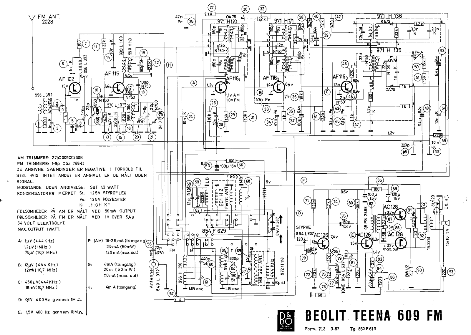 Bang Olufsen Teena-609-FM Schematic