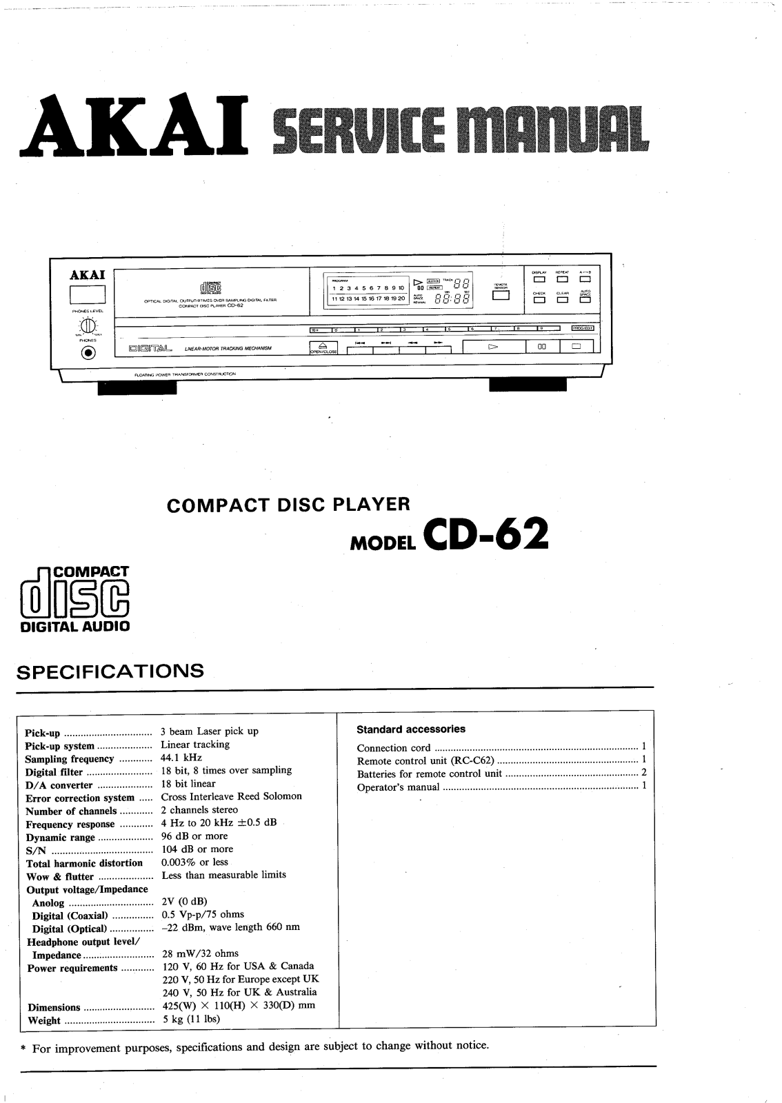 Akai CD-62 Service Manual