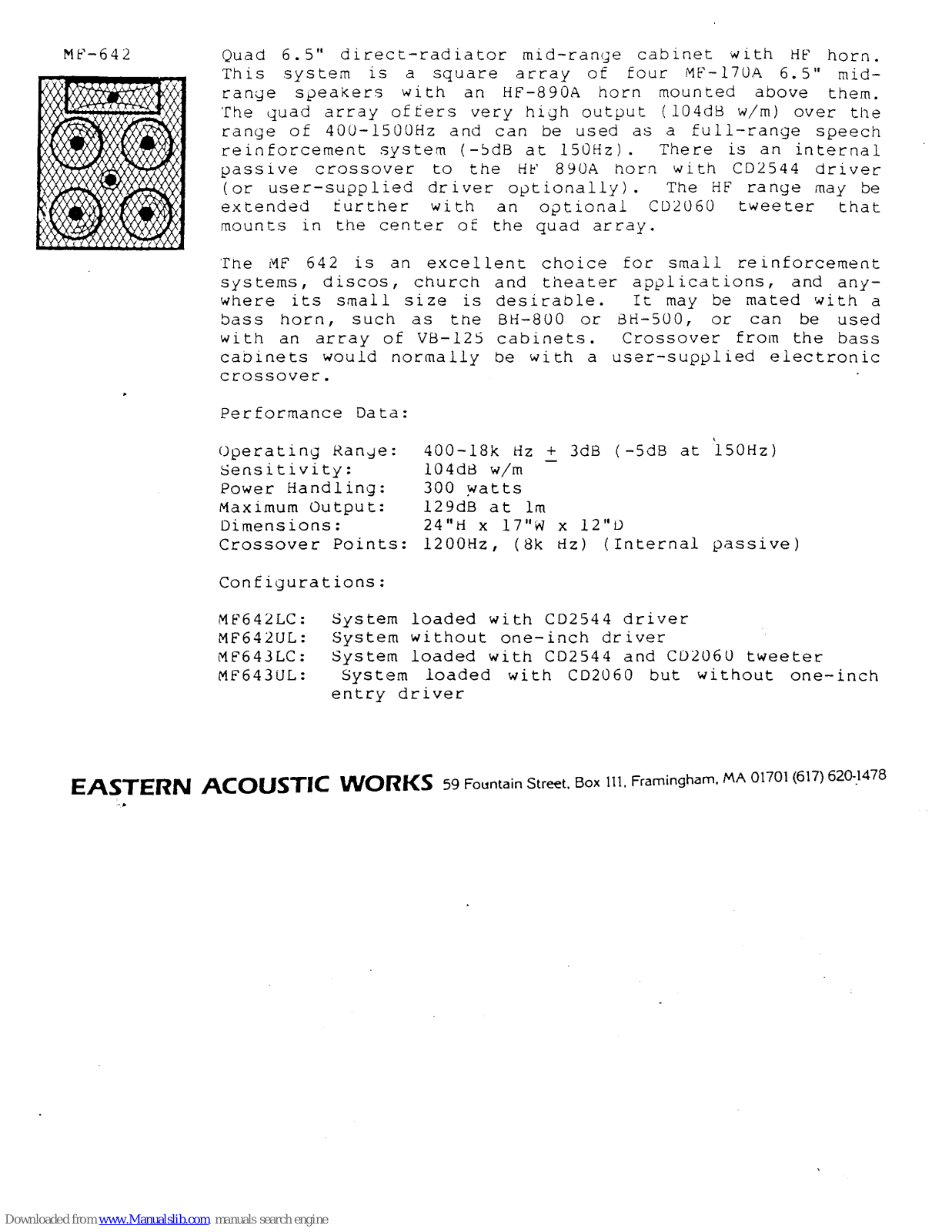 EAW MF642 Specifications