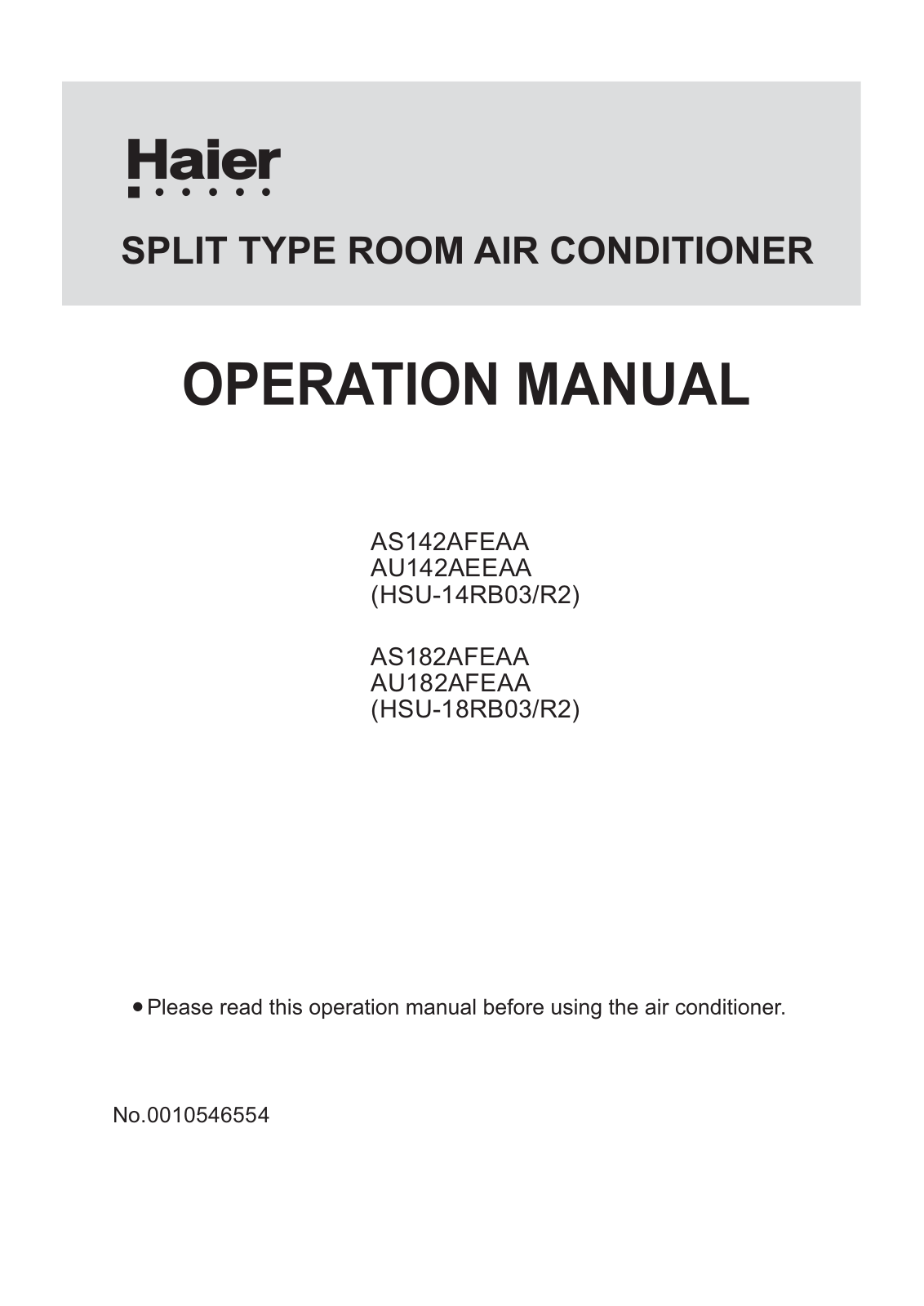 Haier HSU-18RB03/R2 User Manual