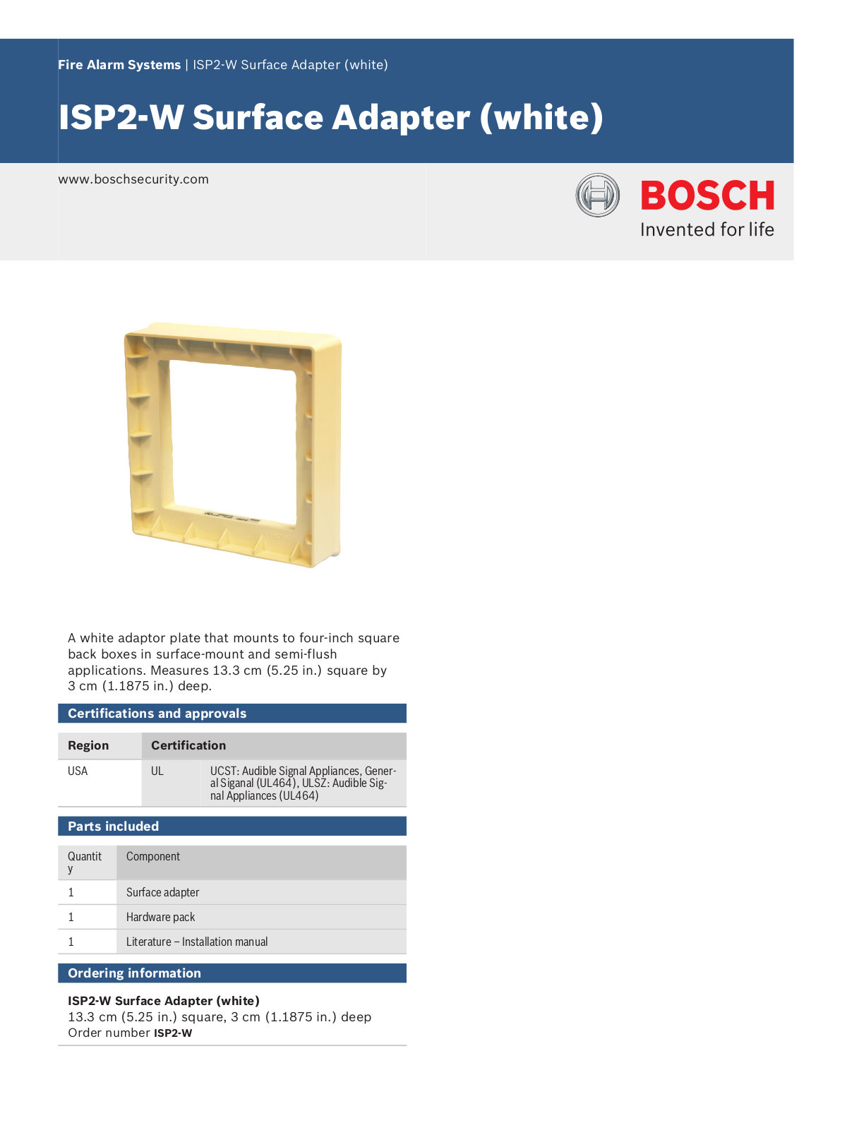 Bosch ISP2-W Specsheet