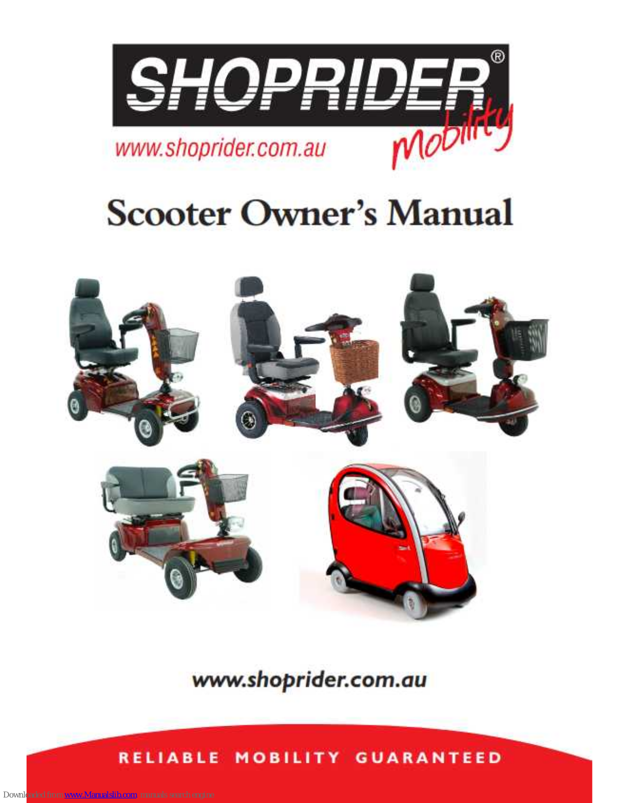 Shoprider 888SE Explorer,Rainrider,778SL,778HD,889D Owner's Manual