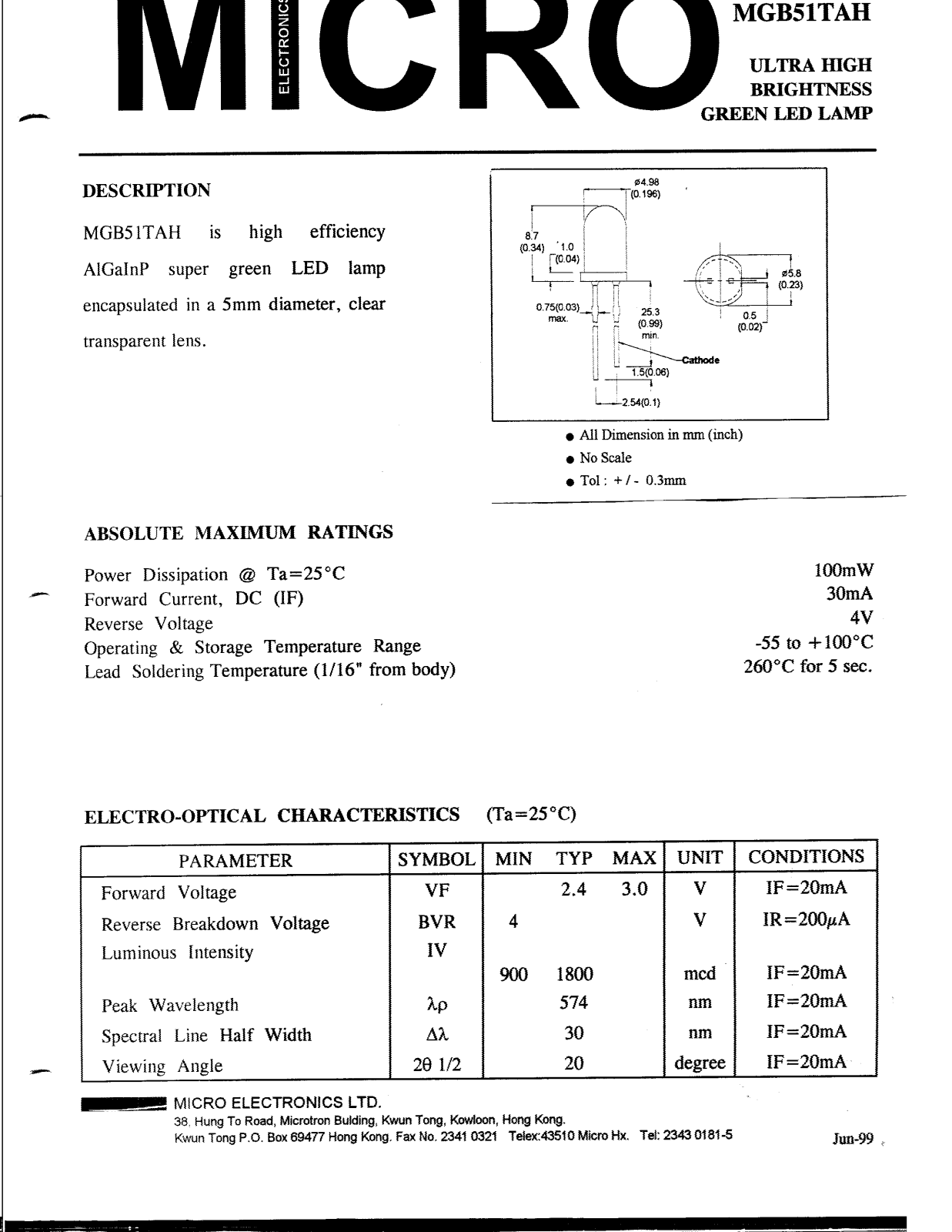 MICRO MGB51TAH Datasheet