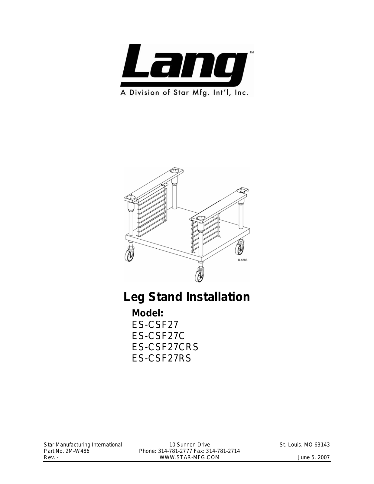 Lang Manufacturing es-csf27 Installation  Manual