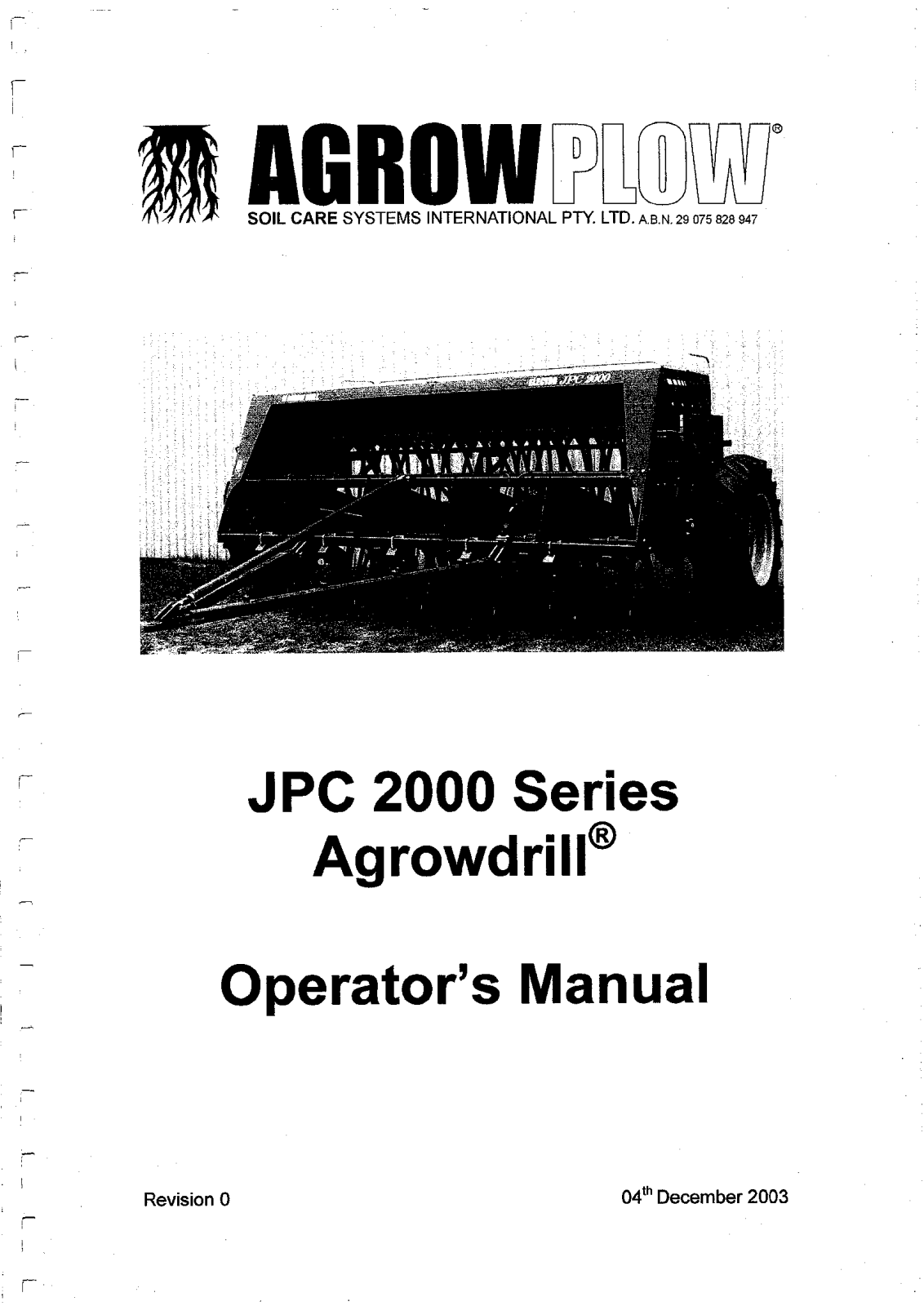 AGROWPLOW JPC 2000, Agrowdrill Operator's Manual - ManualMachine.com