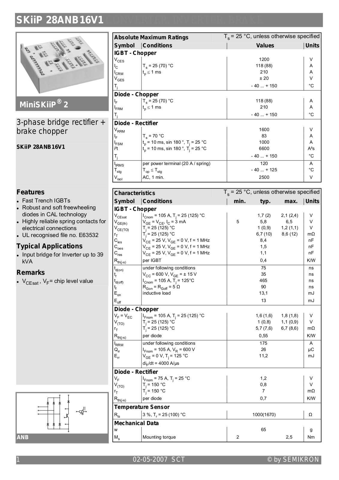 Semikron SKIIP28ANB16V1 Data Sheet