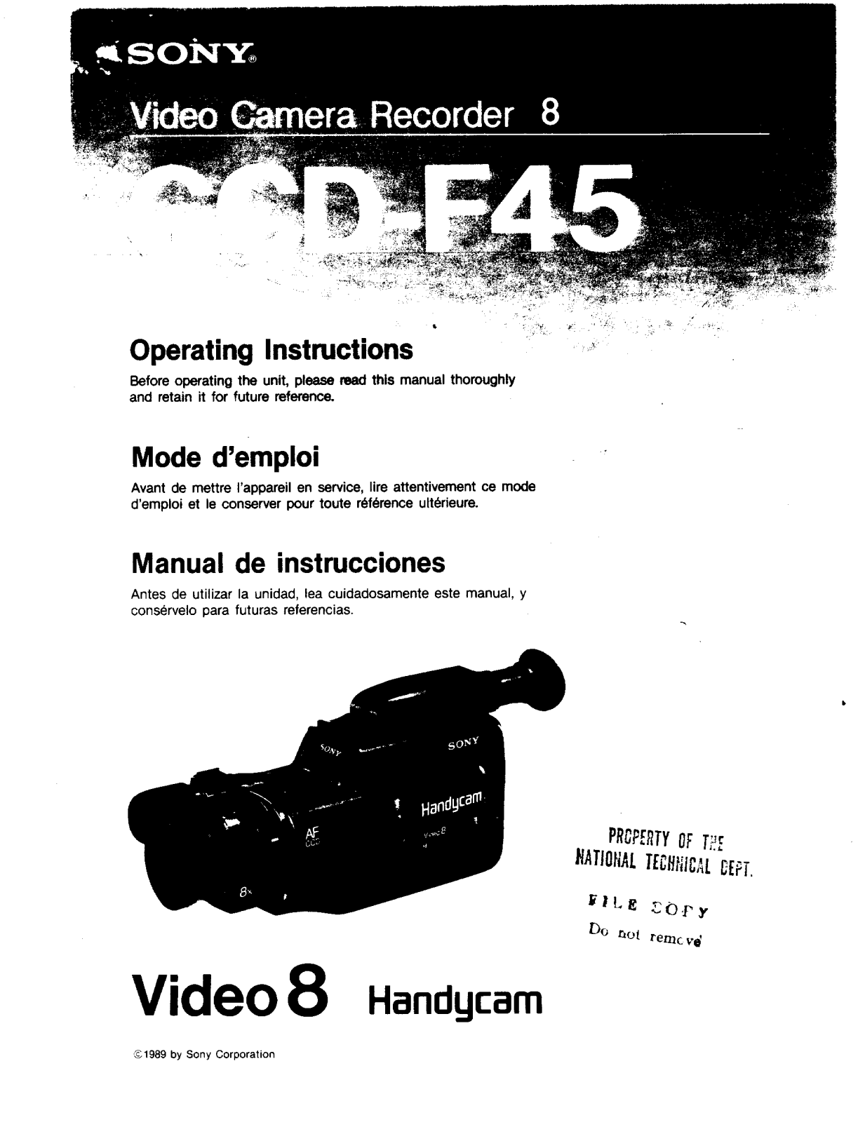 Sony CCD-F45 Operating Instruction