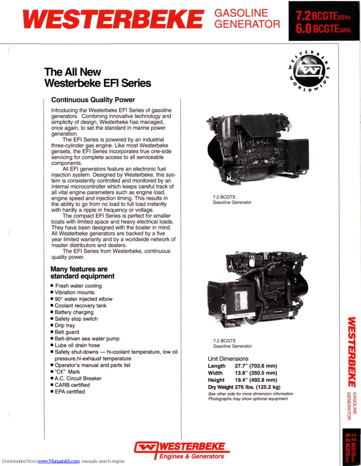 Westerbeke 7.2 BCGTE, 6.0 BCGTE Specification - ManualMachine.com