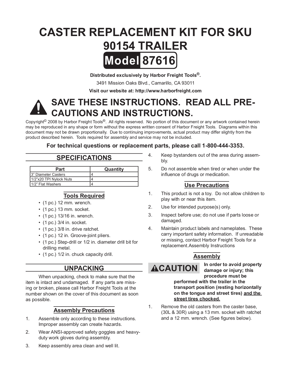 Harbor Freight Tools 87616 Product manual