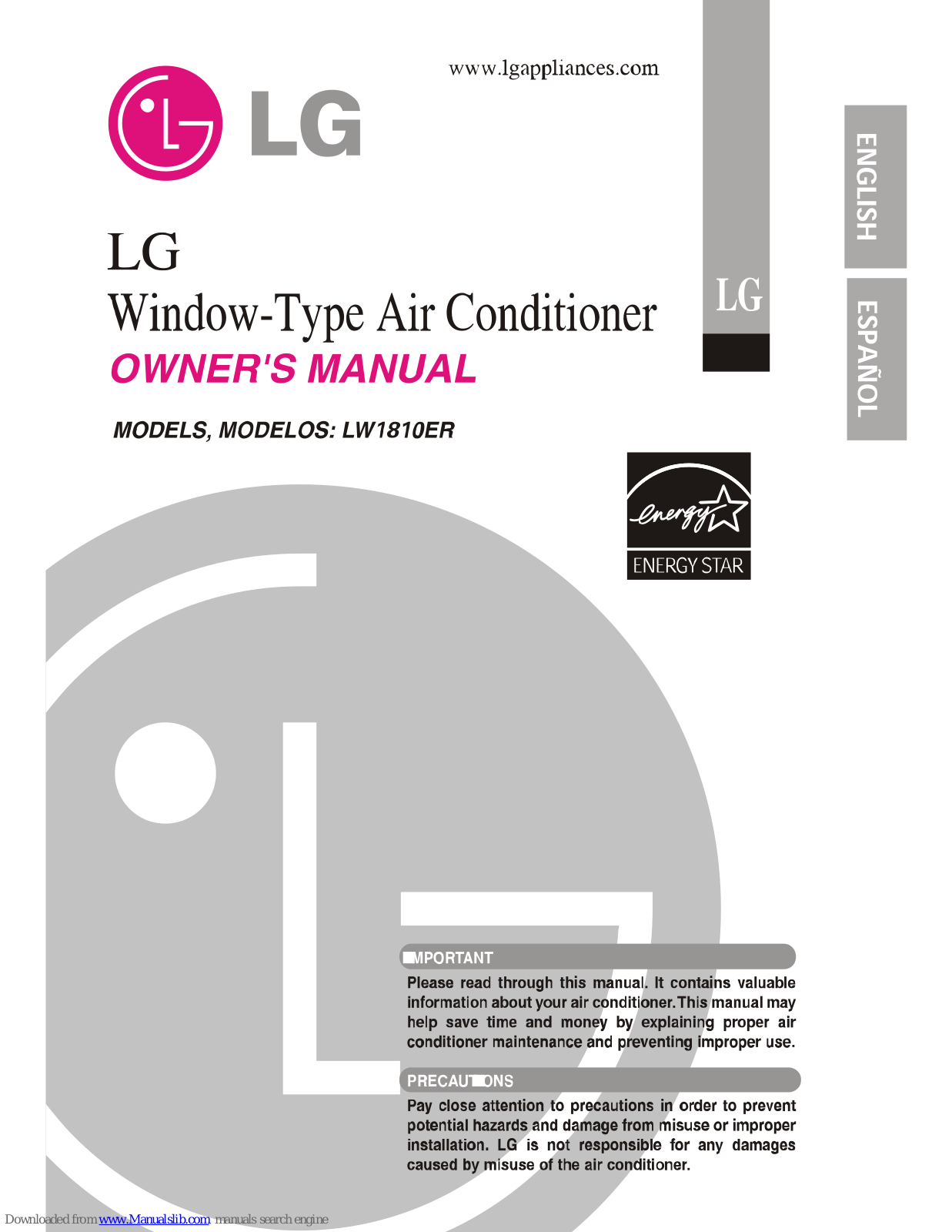 LG LW1810ER, LW1510ER Owner's Manual