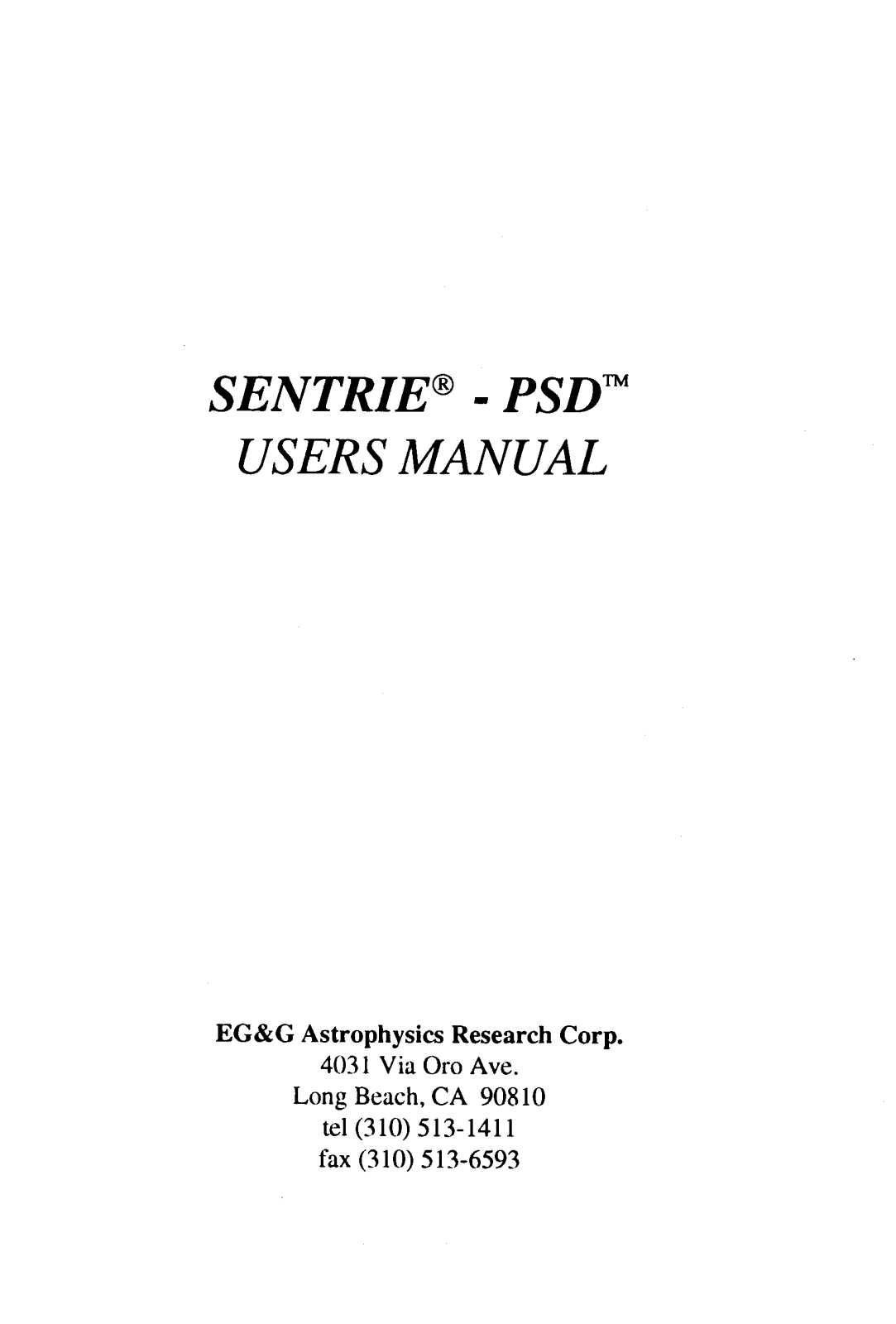 Whites Electronics SENTRIE-PSD User Manual