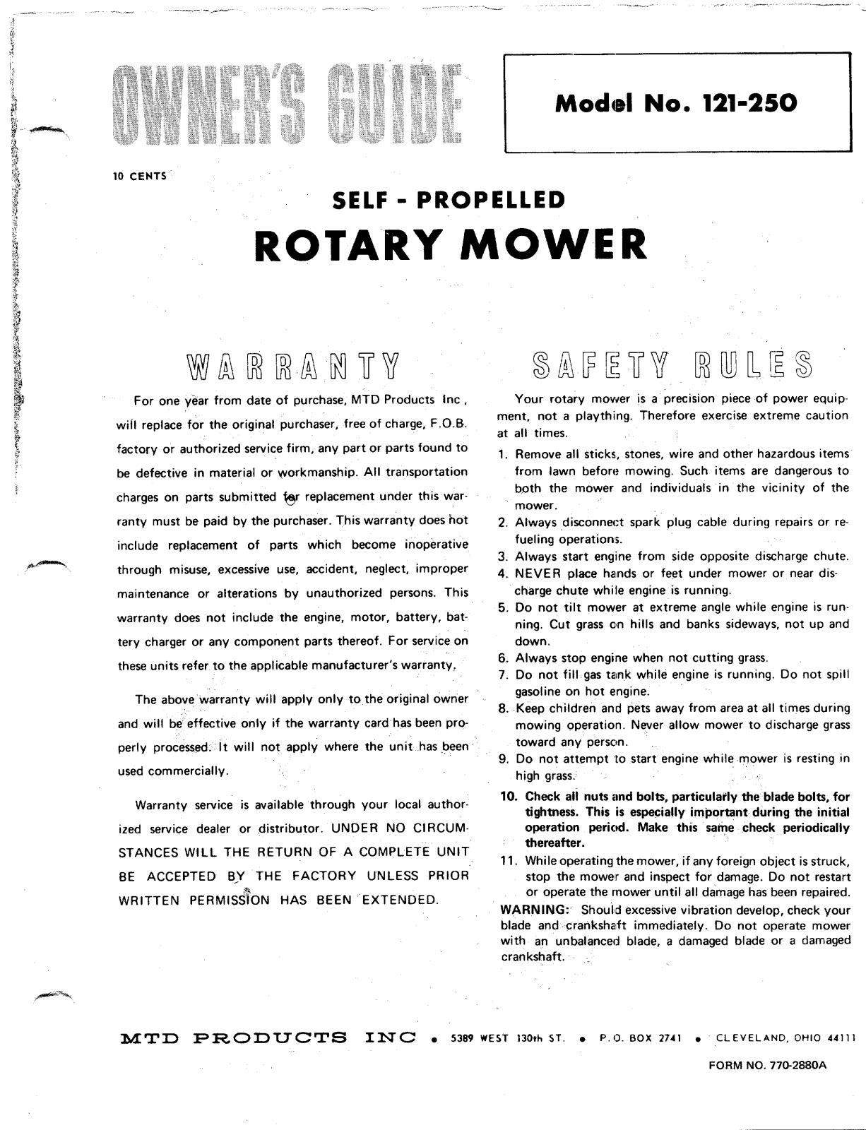 MTD 121-250 User Manual