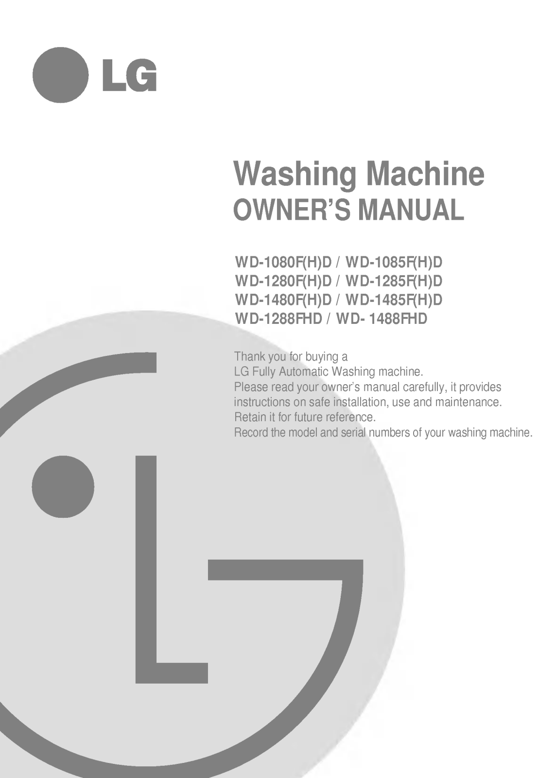 LG WD-1280FHD Owner’s Manual