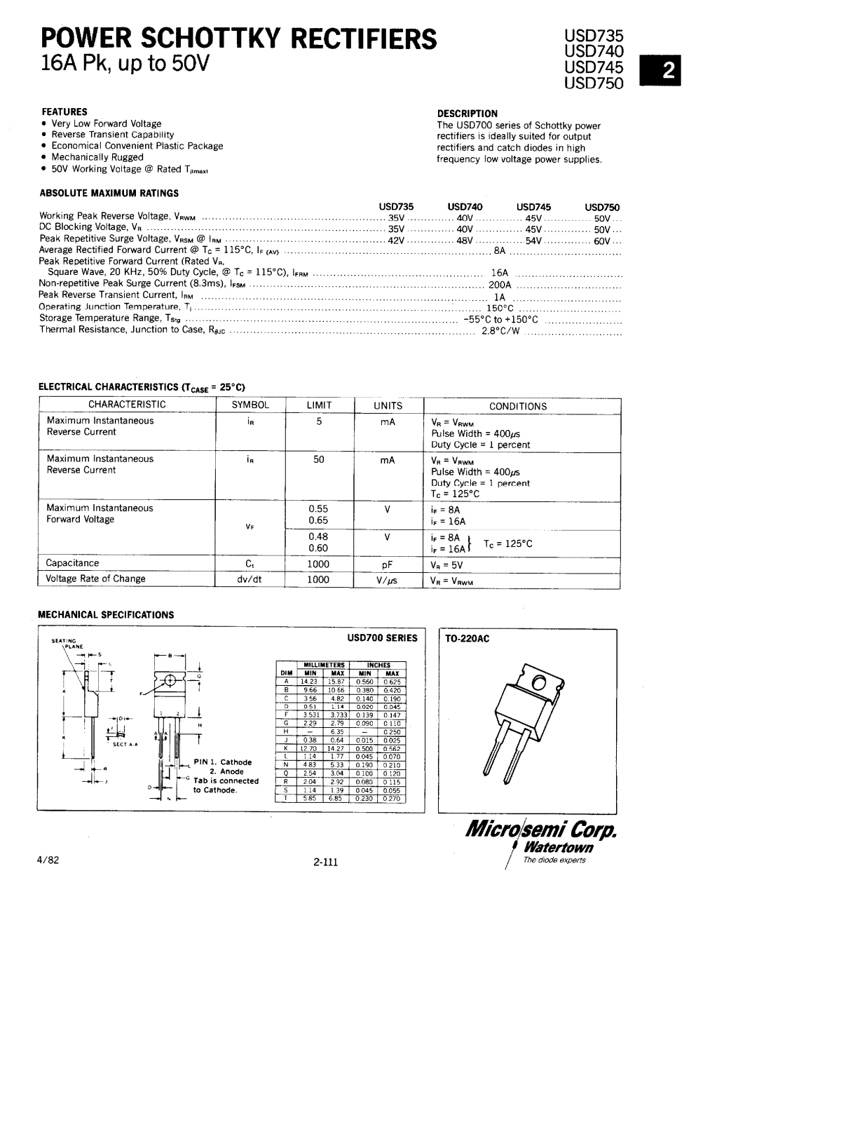 Microsemi USD745, USD740, USD735 Datasheet