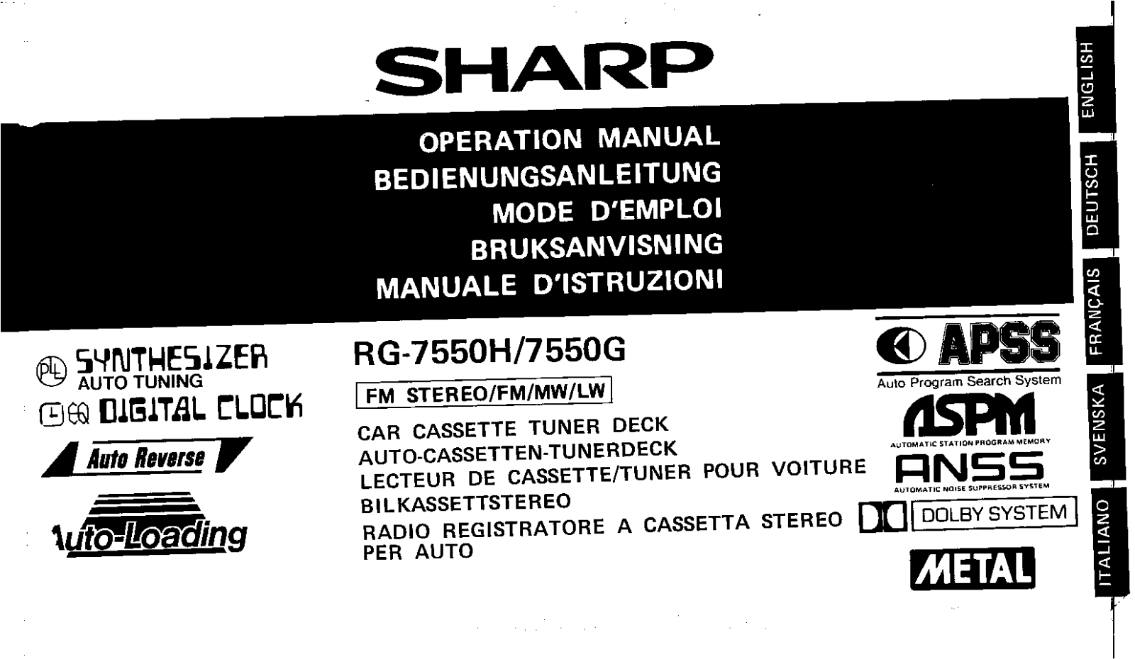 Sharp RG-7550H, RG-7550G User Manual