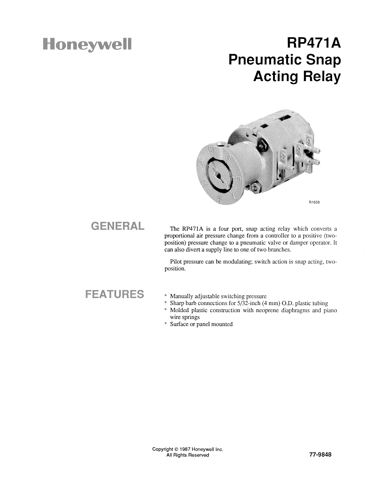 Honeywell RP471A User Manual