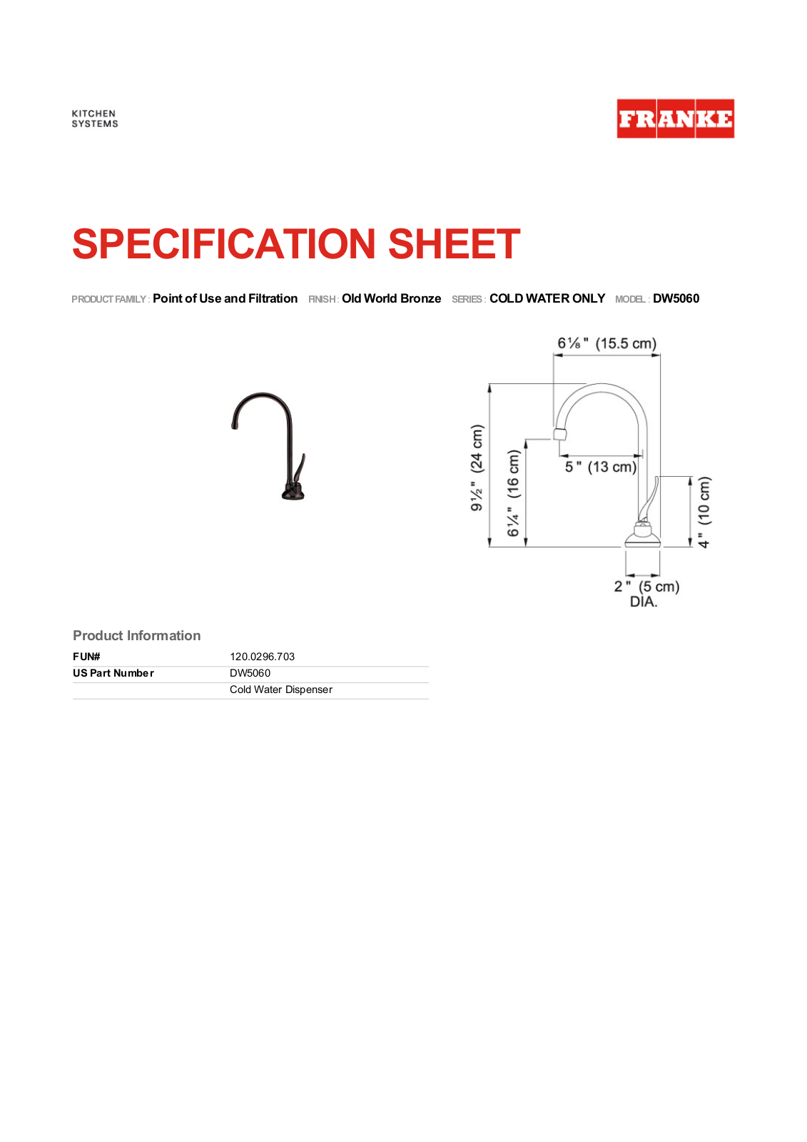 Franke DW5060 Specs