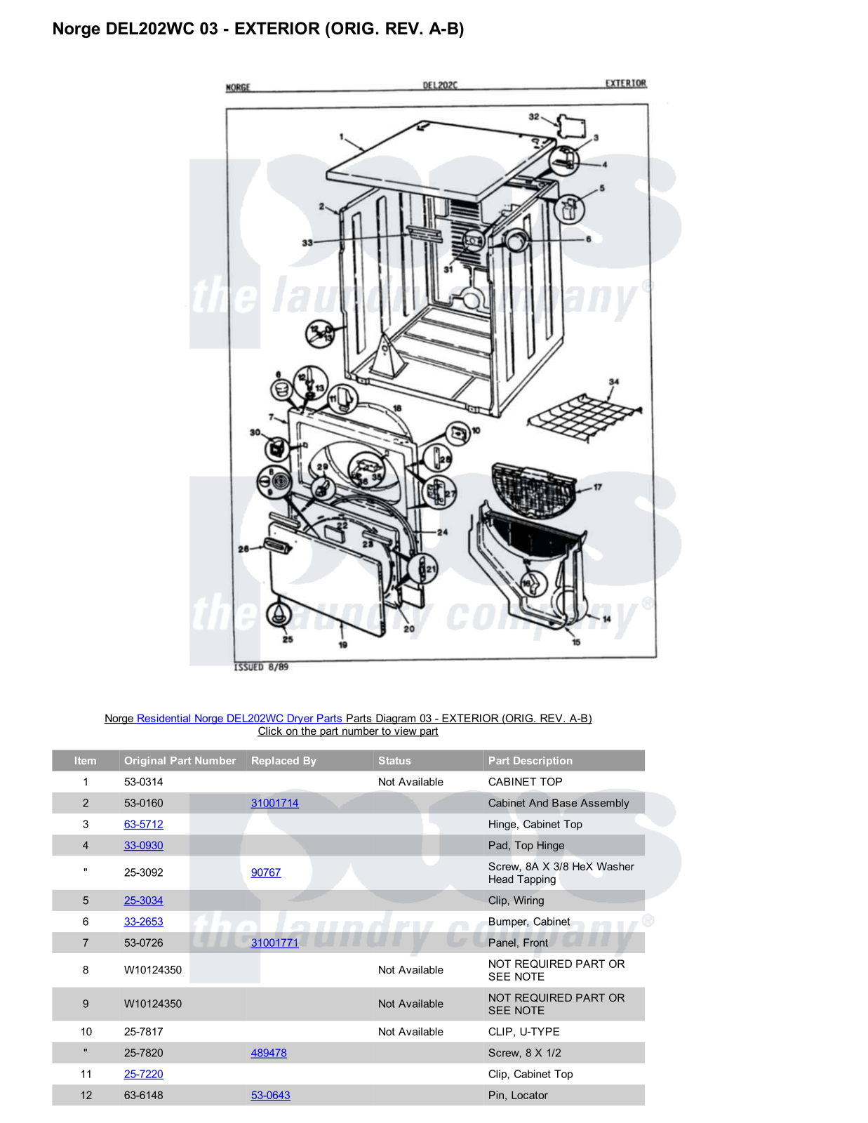 Norge DEL202WC Parts Diagram