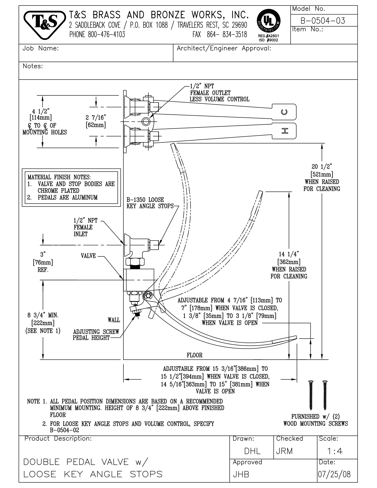 T & S Brass & Bronze Works B-0504-03 General Manual