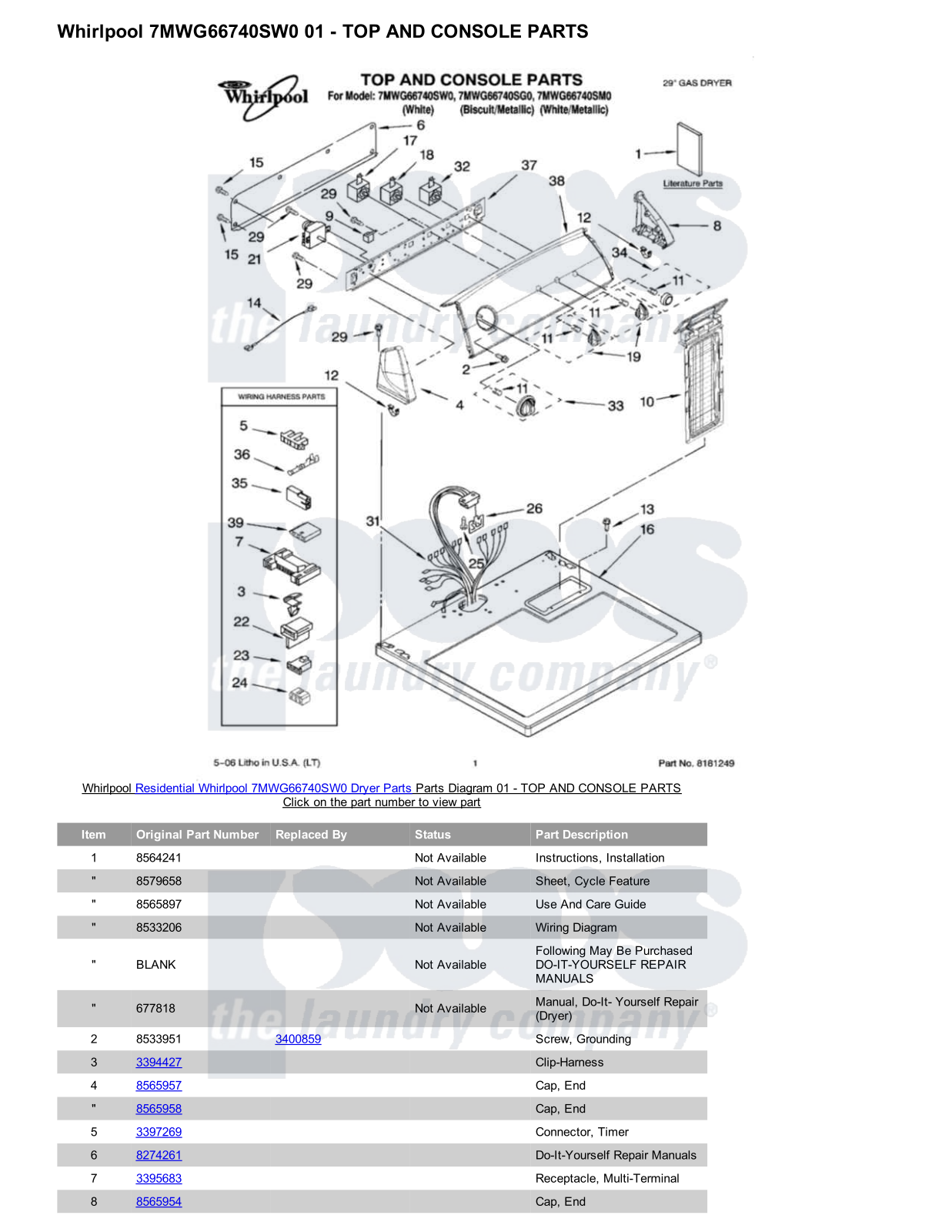 Whirlpool 7MWG66740SW0 Parts Diagram