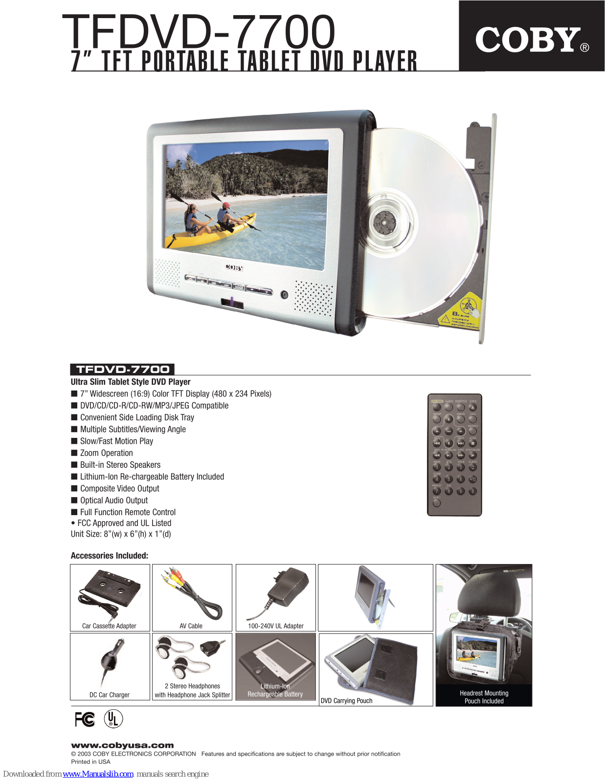 Coby TFDVD7700 Specification